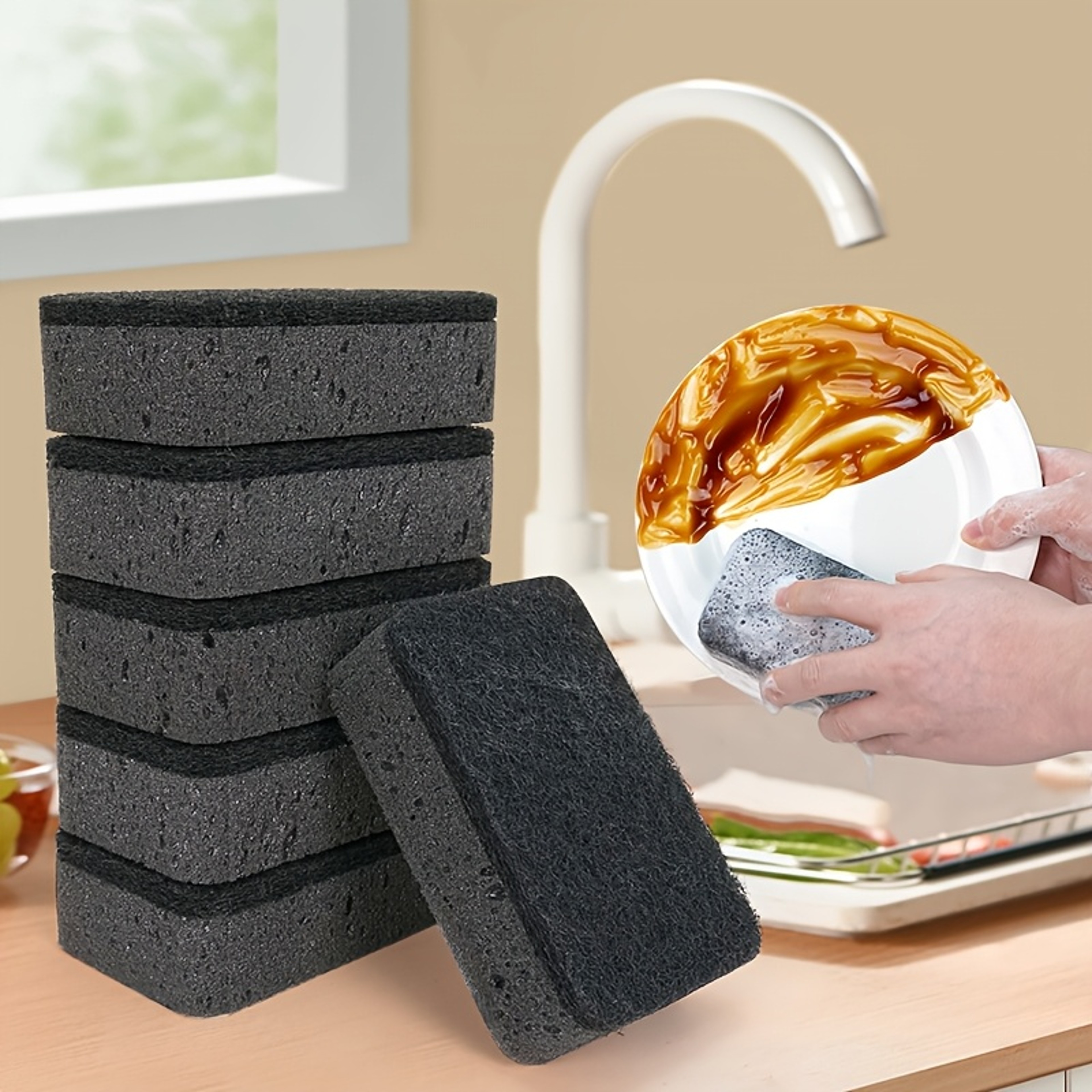 Dual Sided Seaweed Kitchen Sponge For NonScratch Dish And Pan Cleaning 0