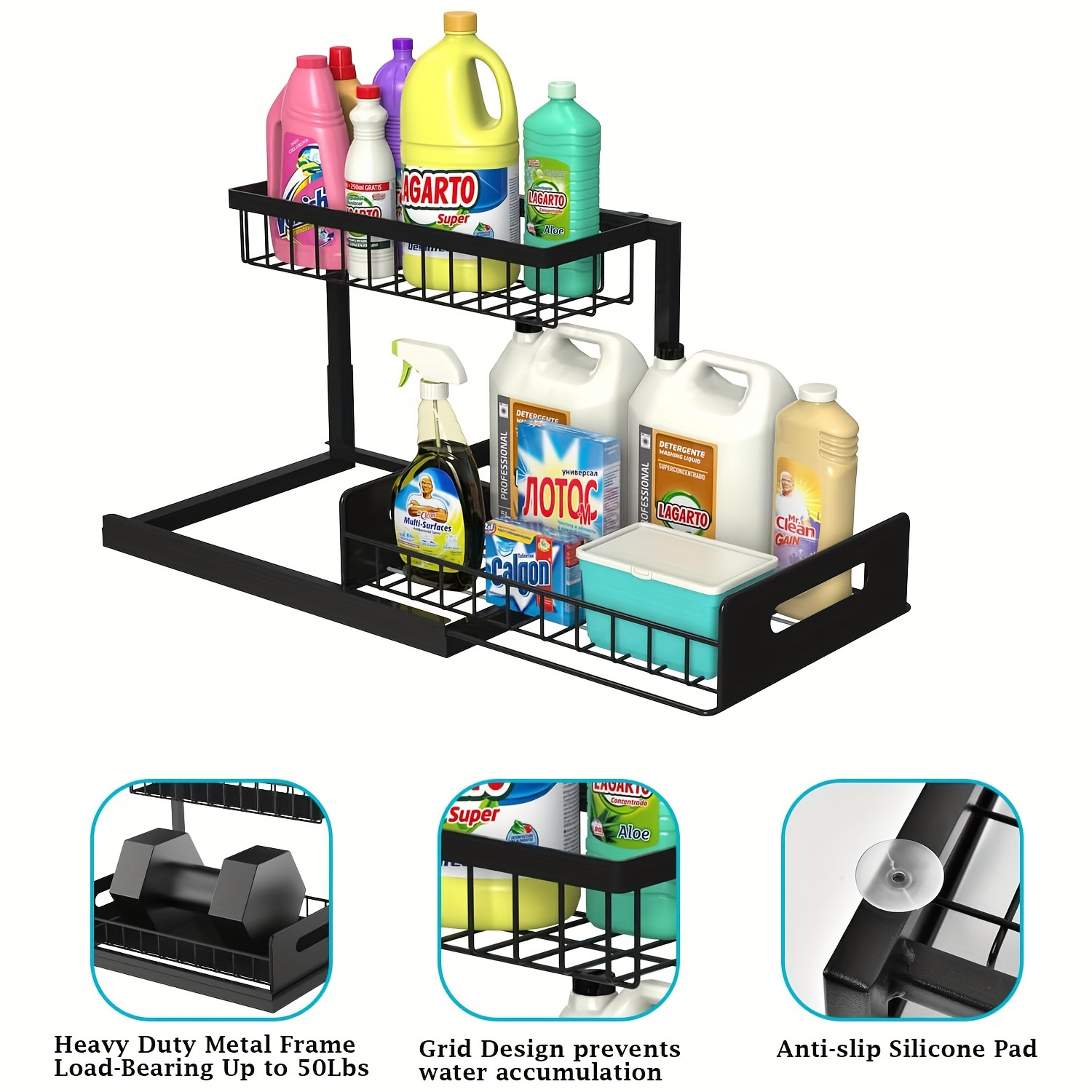 Pull Out Under Sink Organizer and Cabinet Storage Shelf – view 2