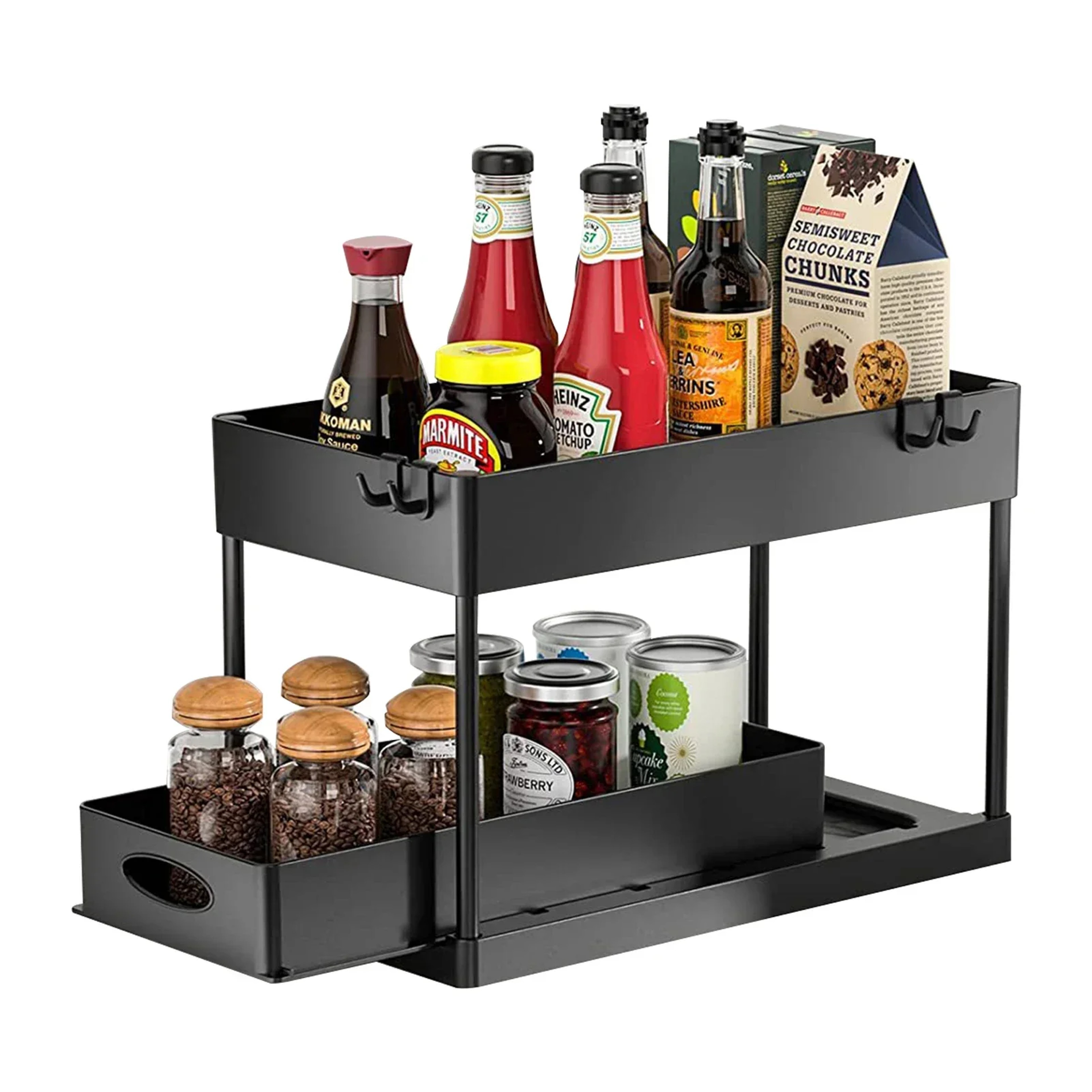 Under Sink Organizer With Sliding Basket Hooks And Cup 0