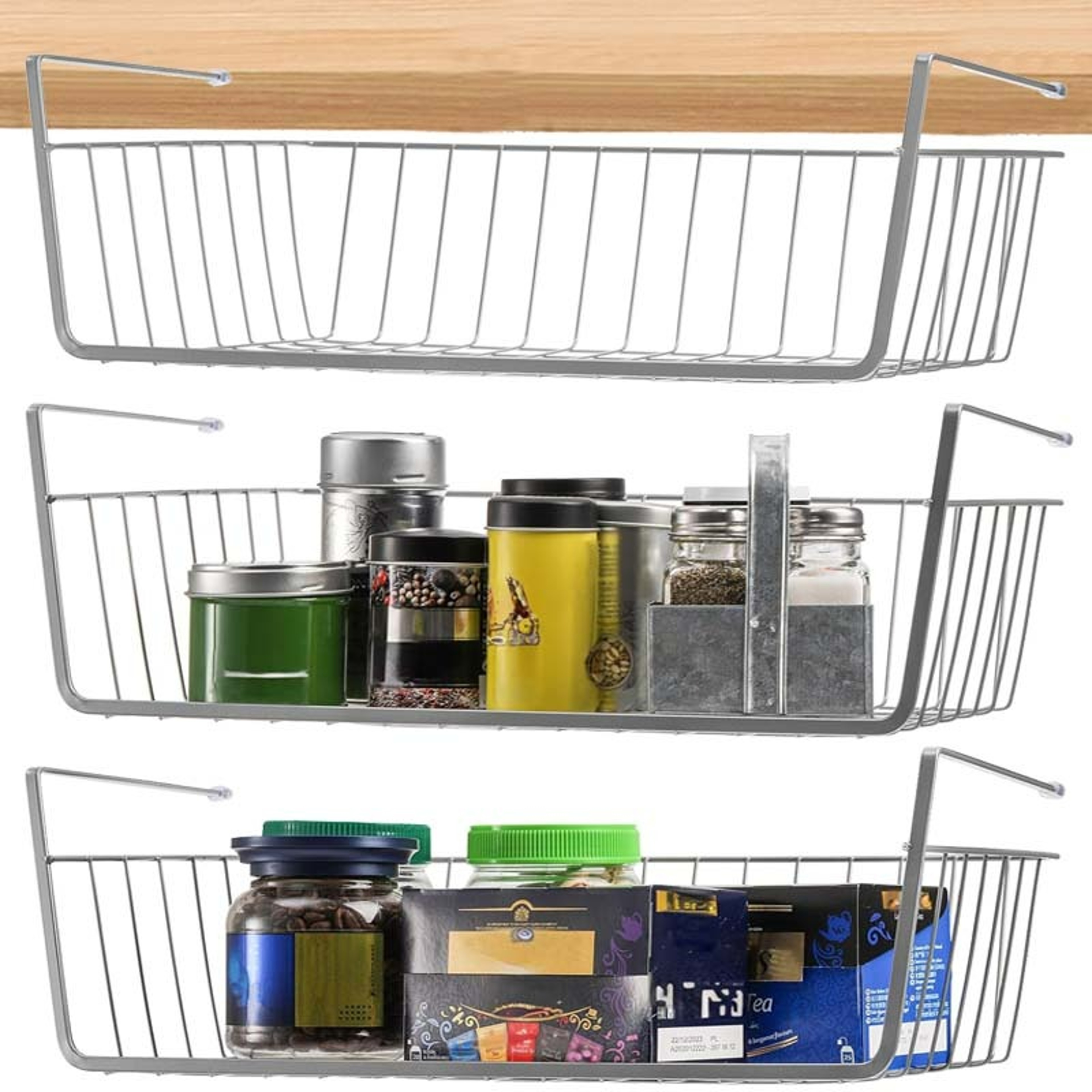 Under Shelf Storage Basket Iron Hanging Mesh Organizer For Kitchen And Closet 2