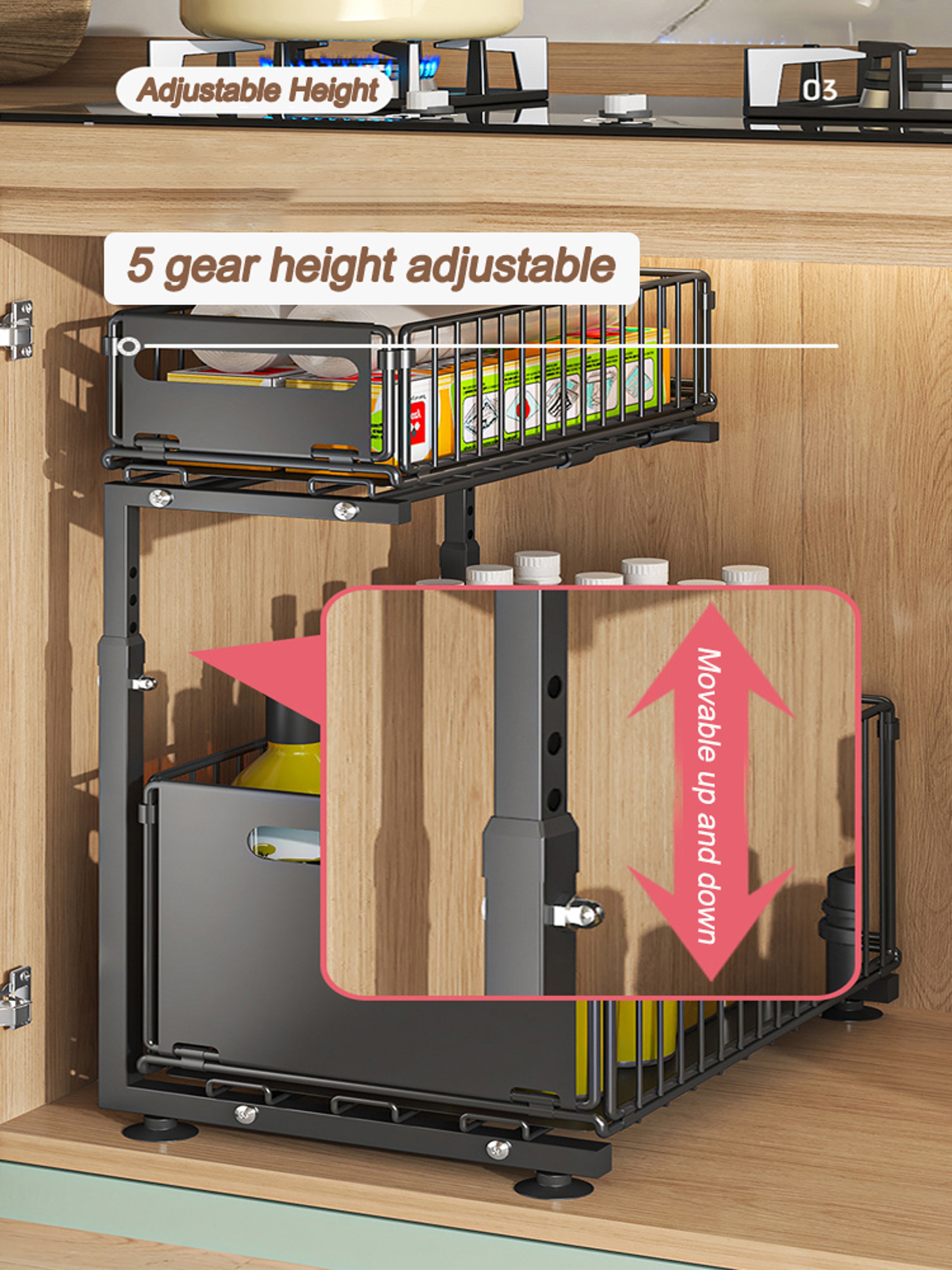 Under Sink Organizer with Pull Out Sliding Cabinet Storage – view 4