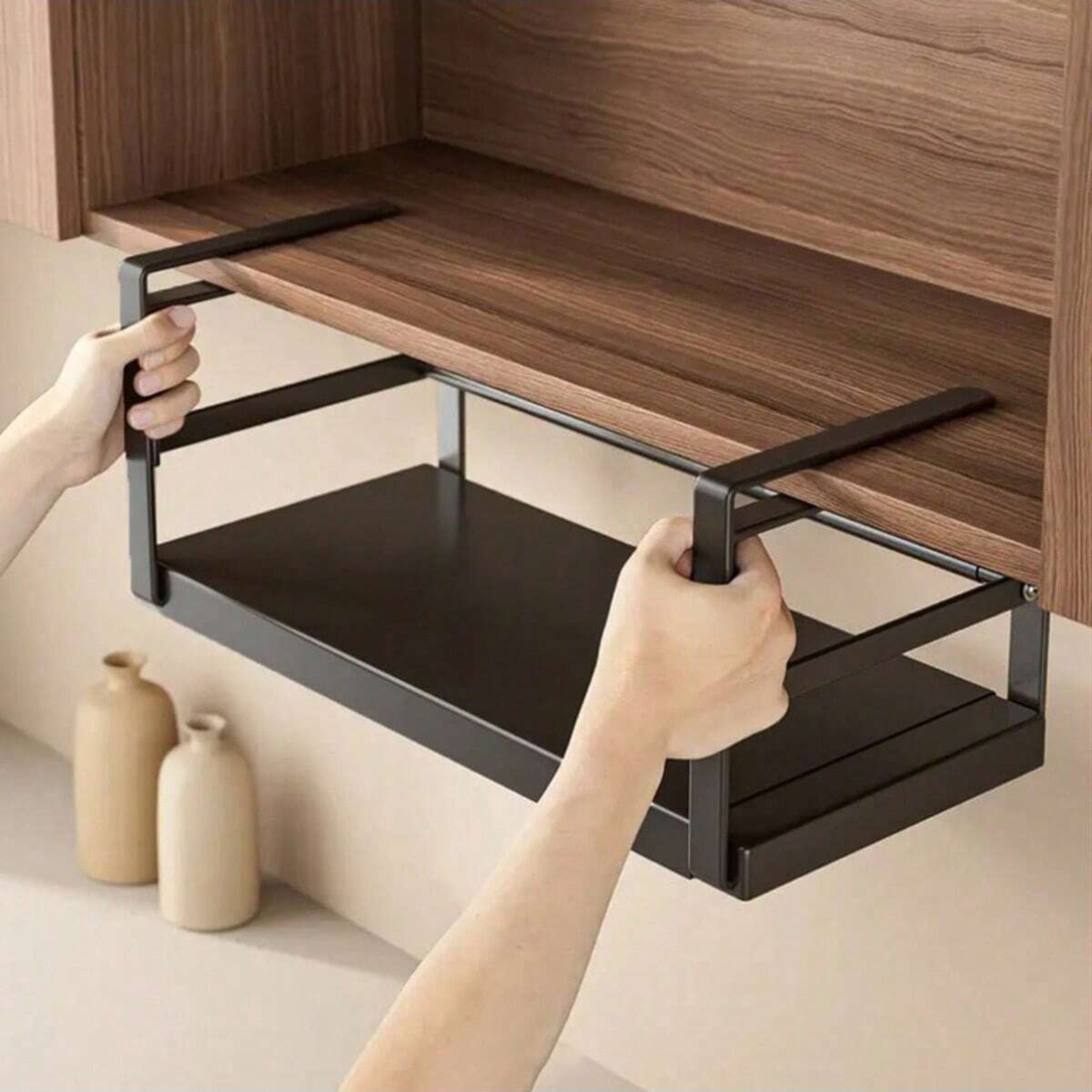 Space Saving Expandable Cabinet Shelf And Under Cabinet Shelf Organizer 0