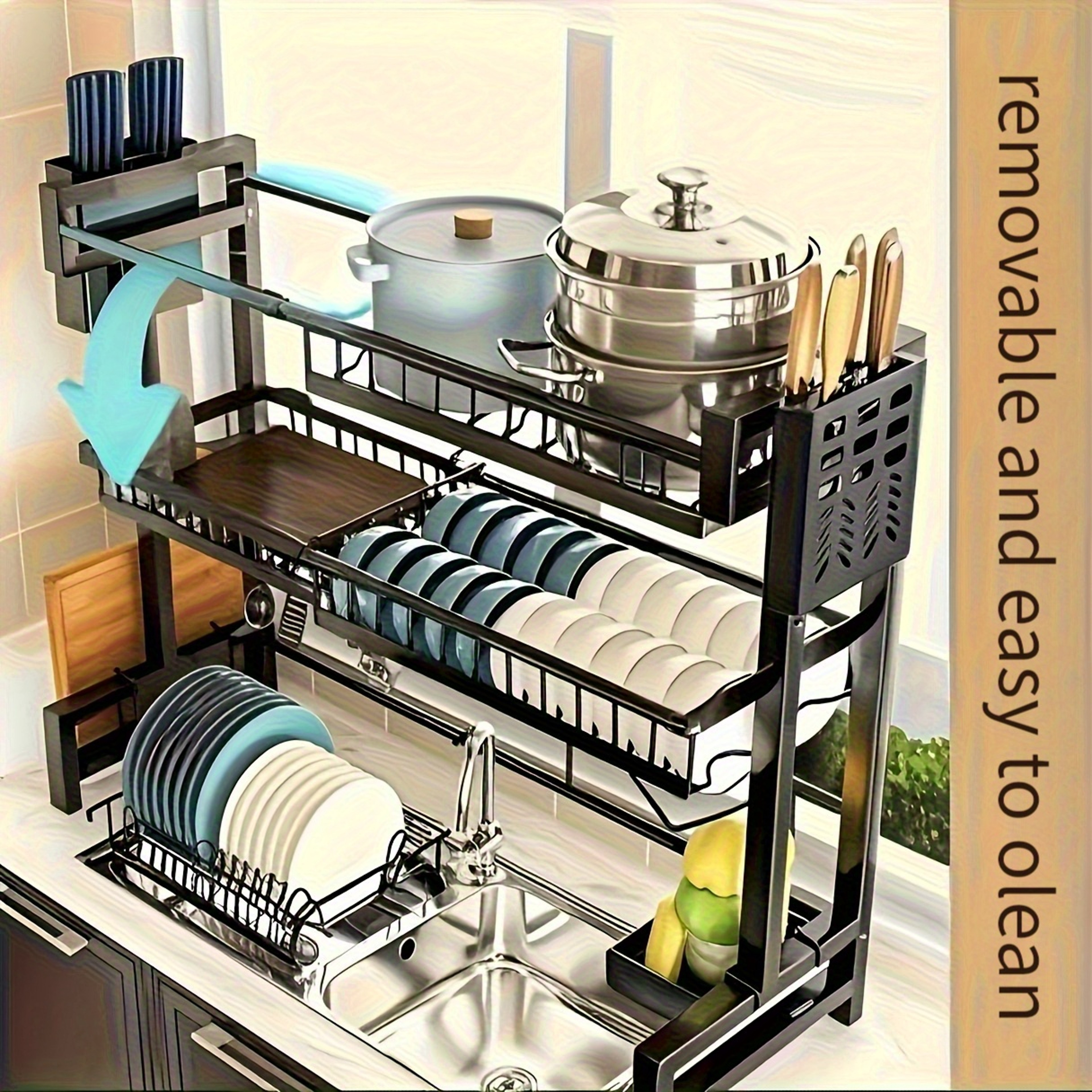 Over Sink Dish Drying Rack Expandable Kitchen Organizer With Cutlery Holder 2