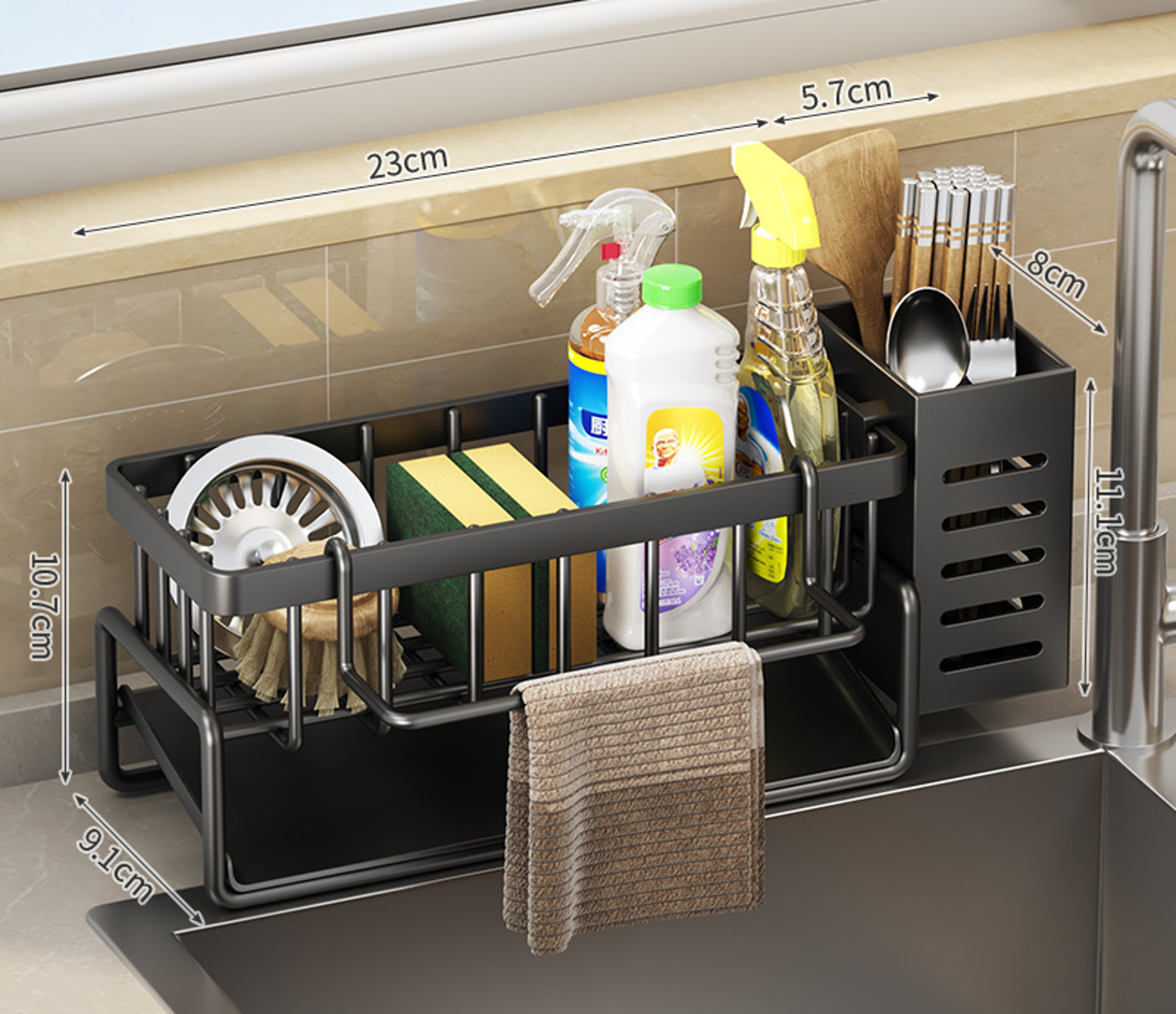 Stainless Steel Sink Caddy Kitchen Sink Organizer With Sponge And Rag Rack 5