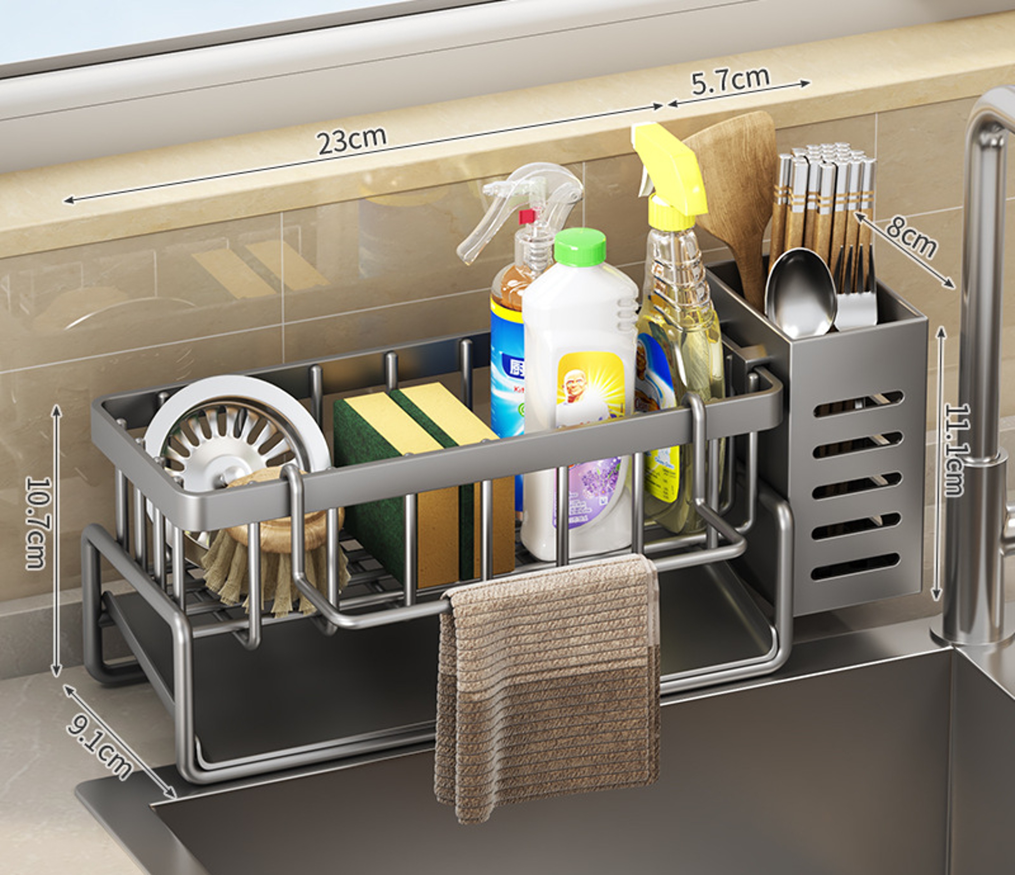 Stainless Steel Sink Caddy Kitchen Sink Organizer With Sponge And Rag Rack 8