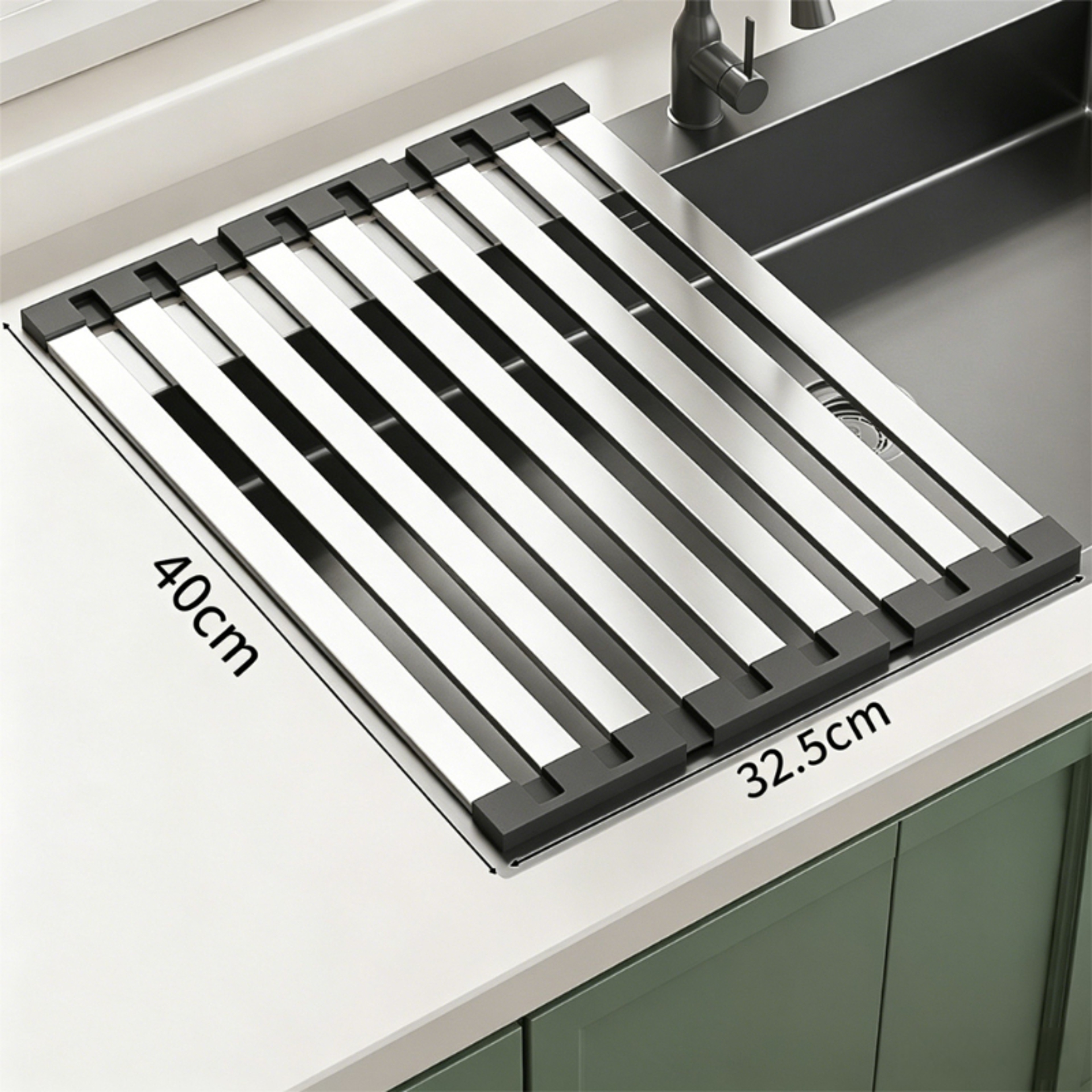 Stainless Steel Over Sink Dish Drying Rack Foldable Roll Up Dish Drainer 8