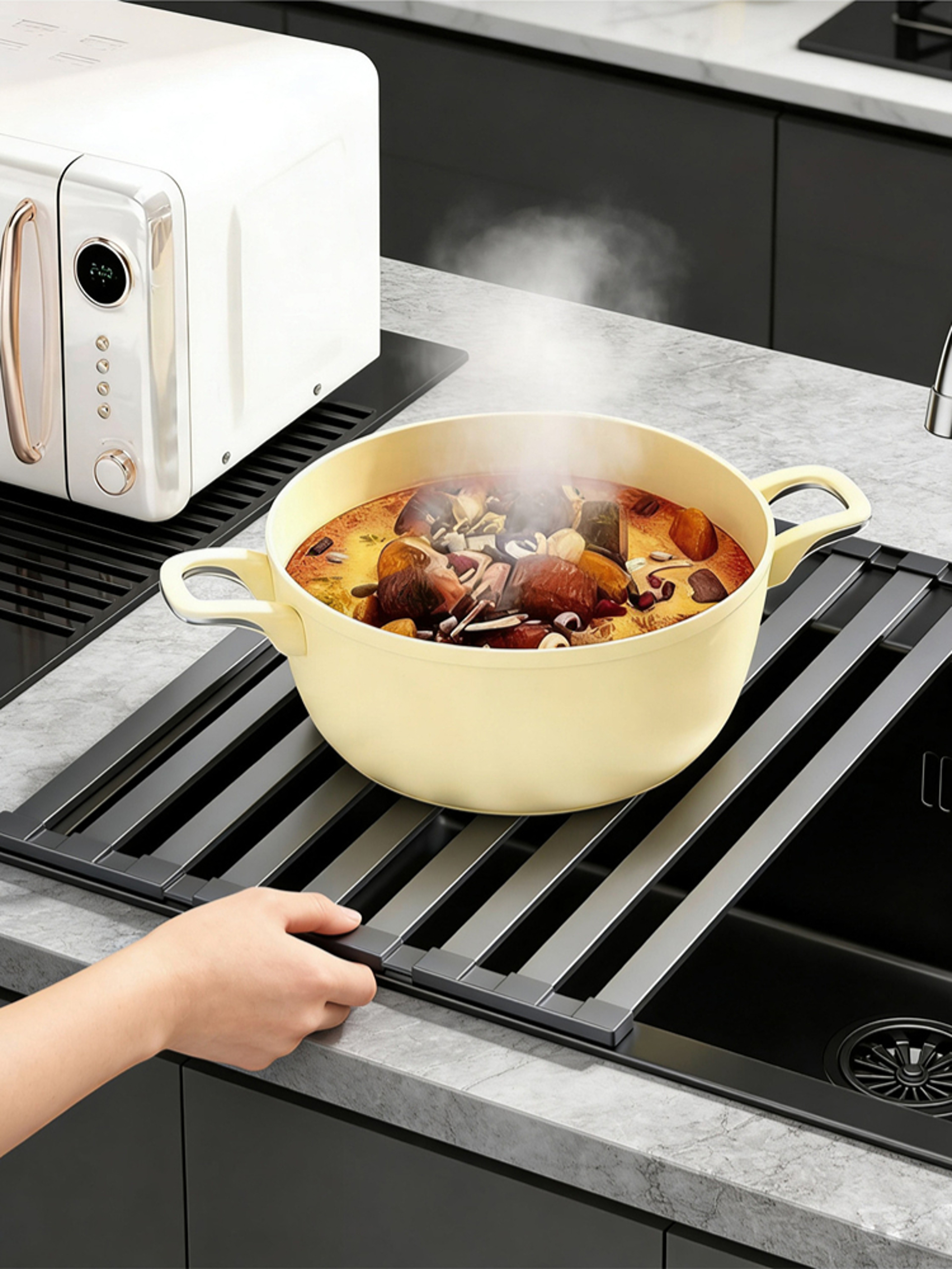 Stainless Steel Over Sink Dish Drying Rack Foldable Roll Up Dish Drainer 5