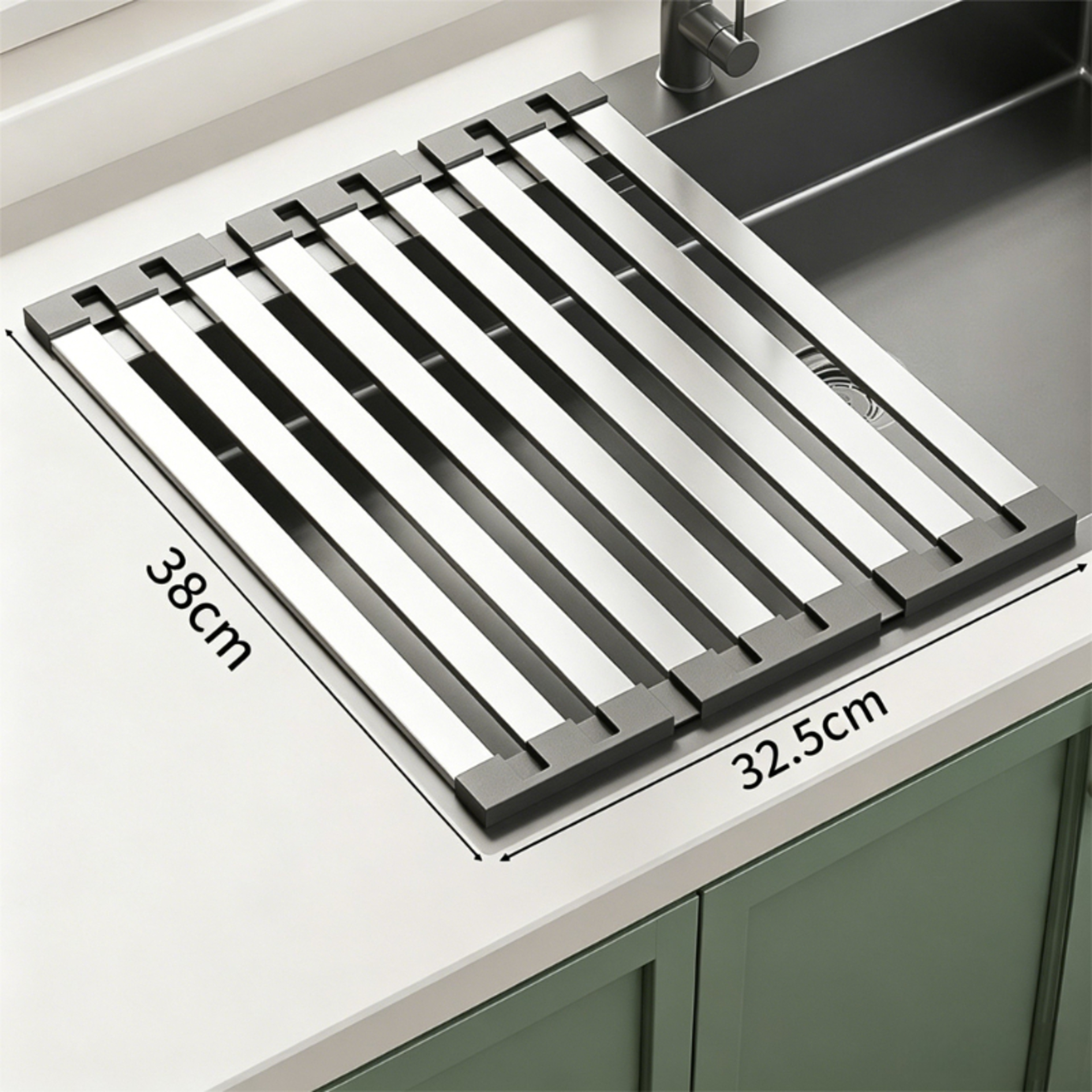 Stainless Steel Over Sink Dish Drying Rack Foldable Roll Up Dish Drainer 7