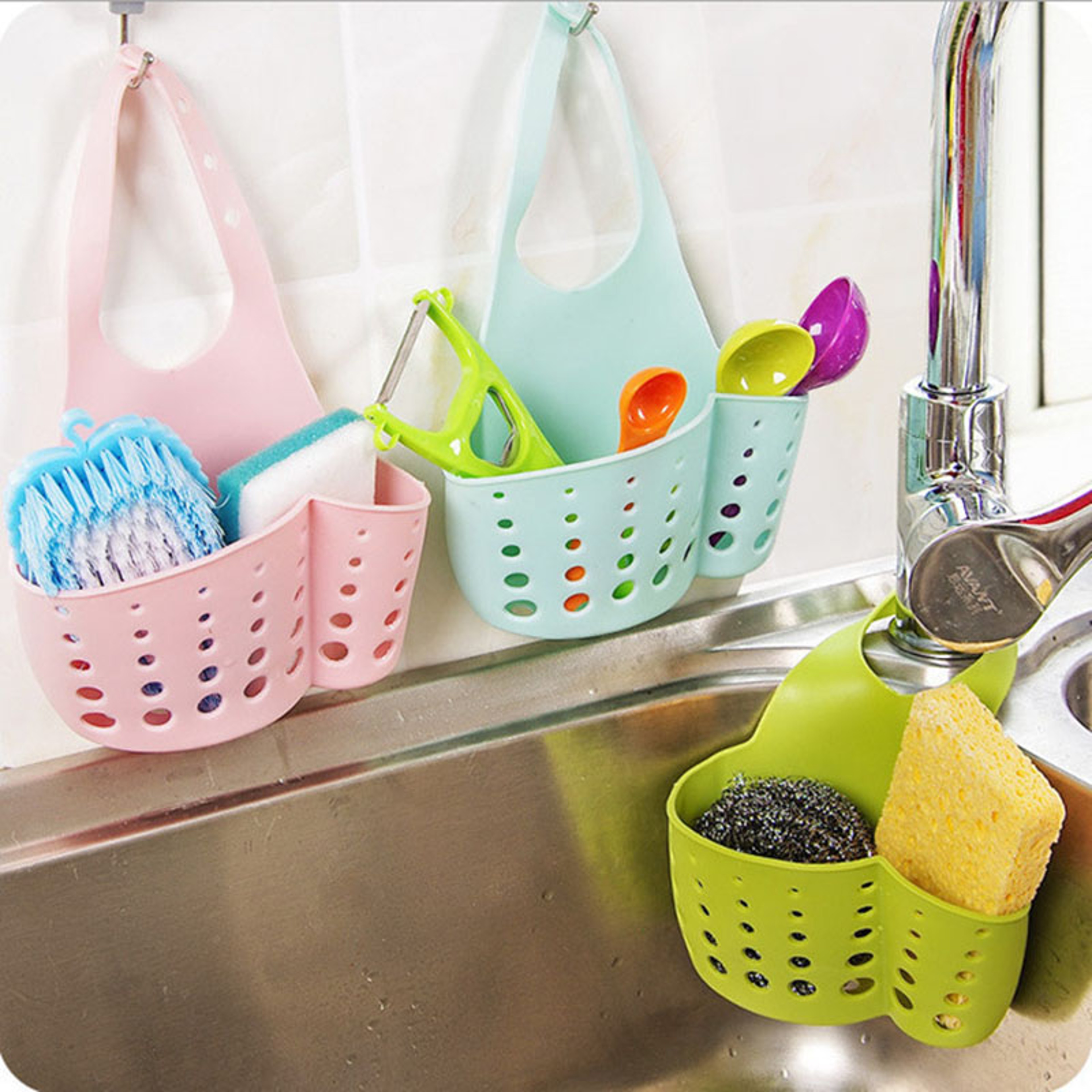Adjustable Kitchen Sink Organizer Faucet Sponge Holder Drain Basket 3