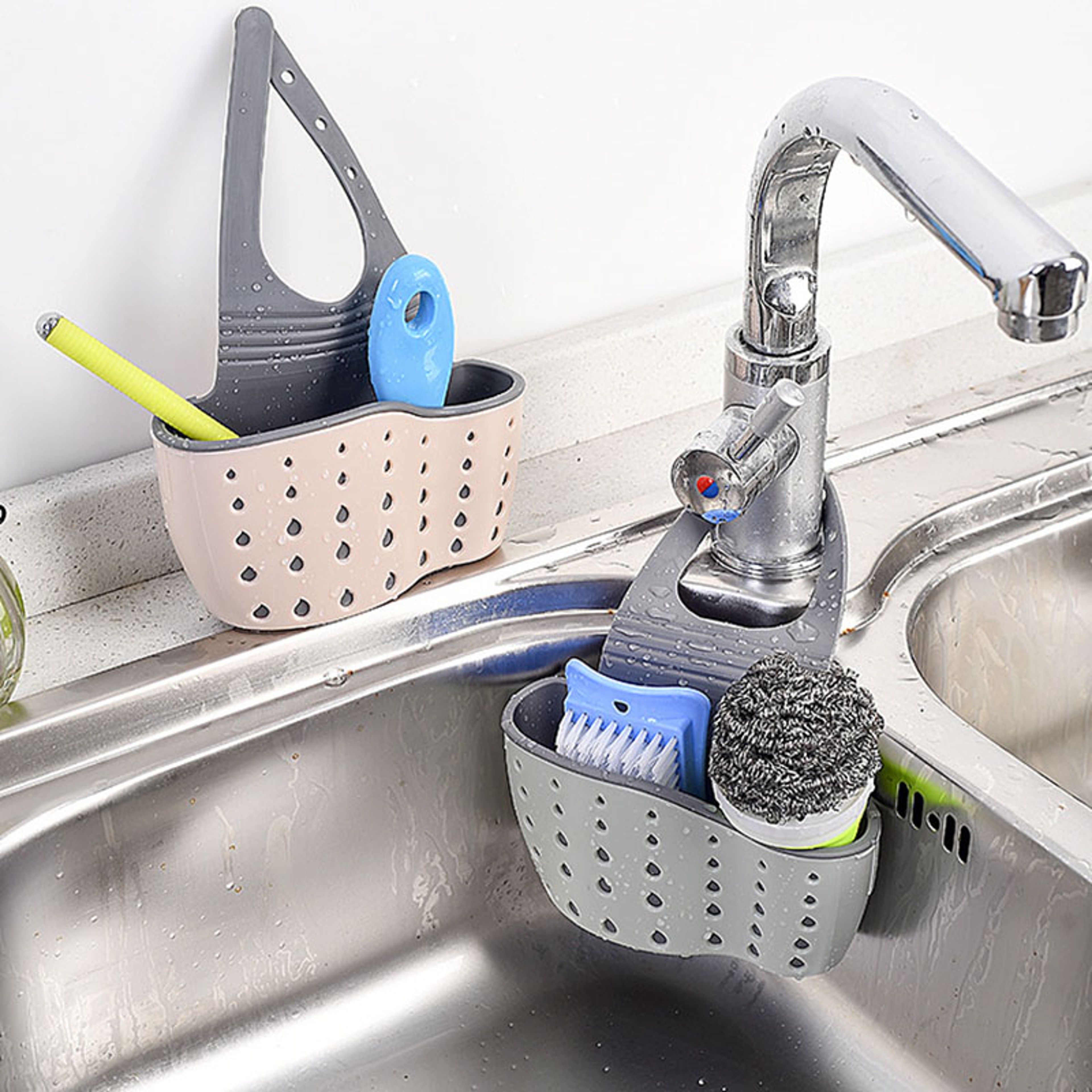 Adjustable Kitchen Sink Organizer Faucet Sponge Holder Drain Basket 4