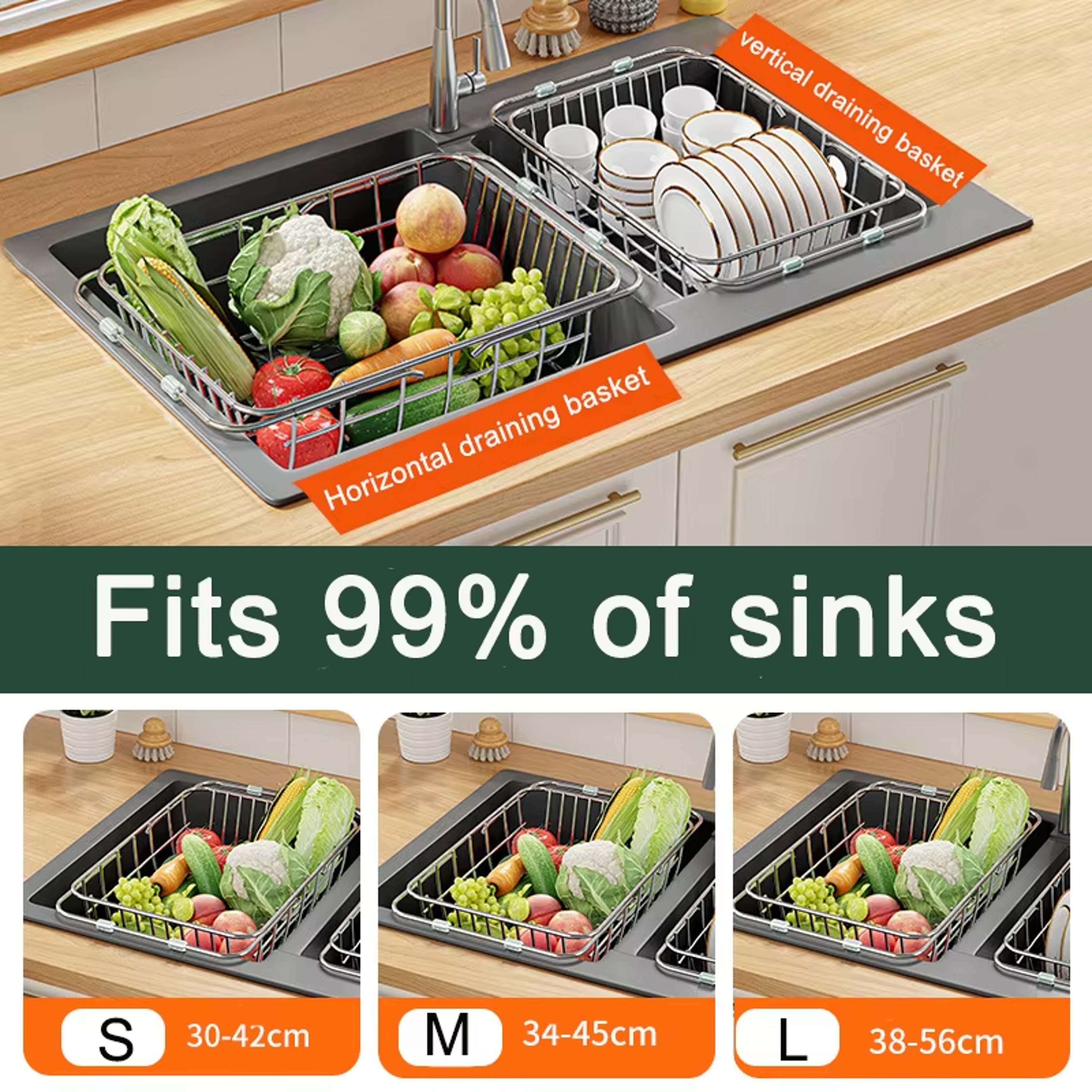 Expandable Stainless Steel Over Sink Drain Basket And Dish Drying Rack 1