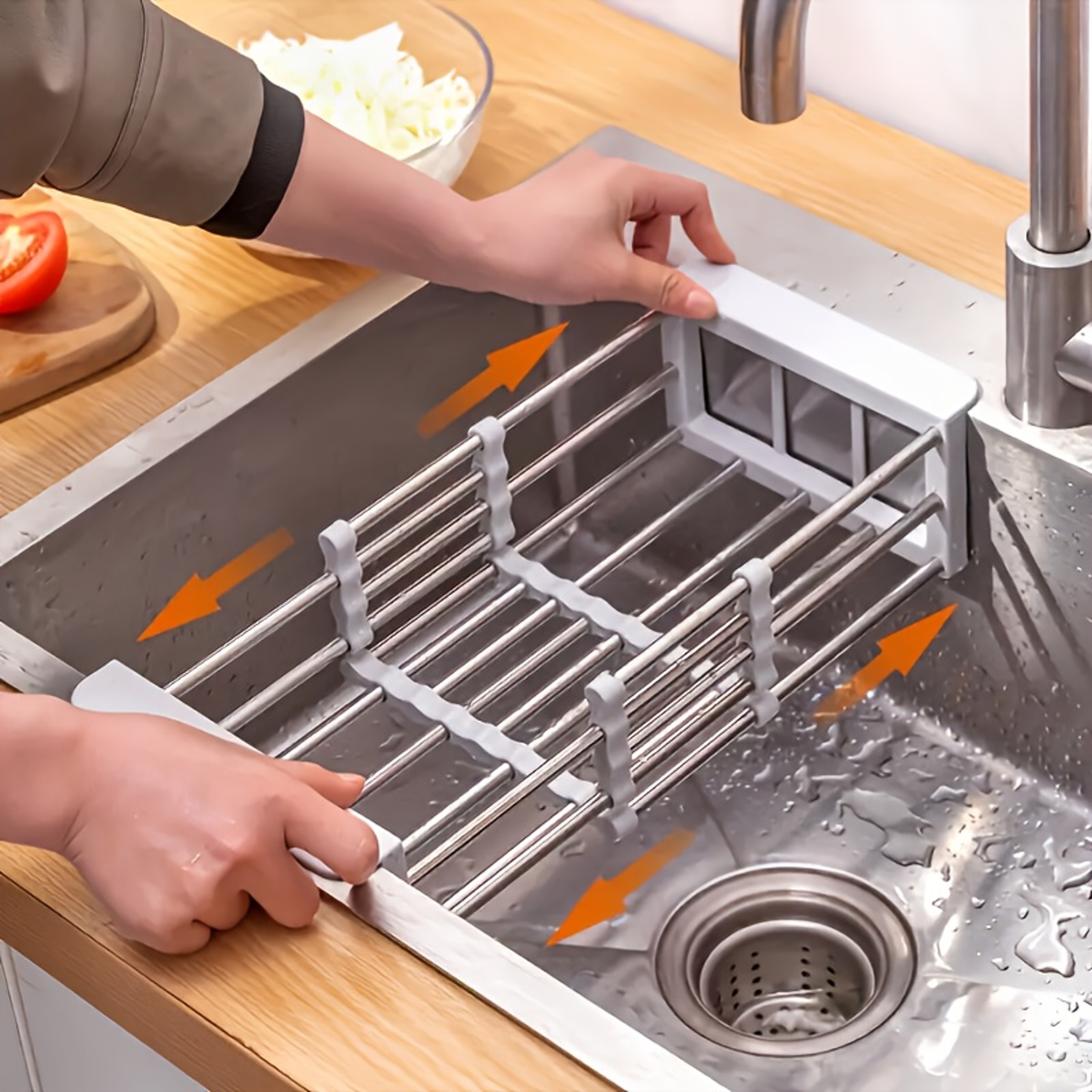 Adjustable Over Sink Dish Drying Rack Stainless Steel Drain Basket – view 2
