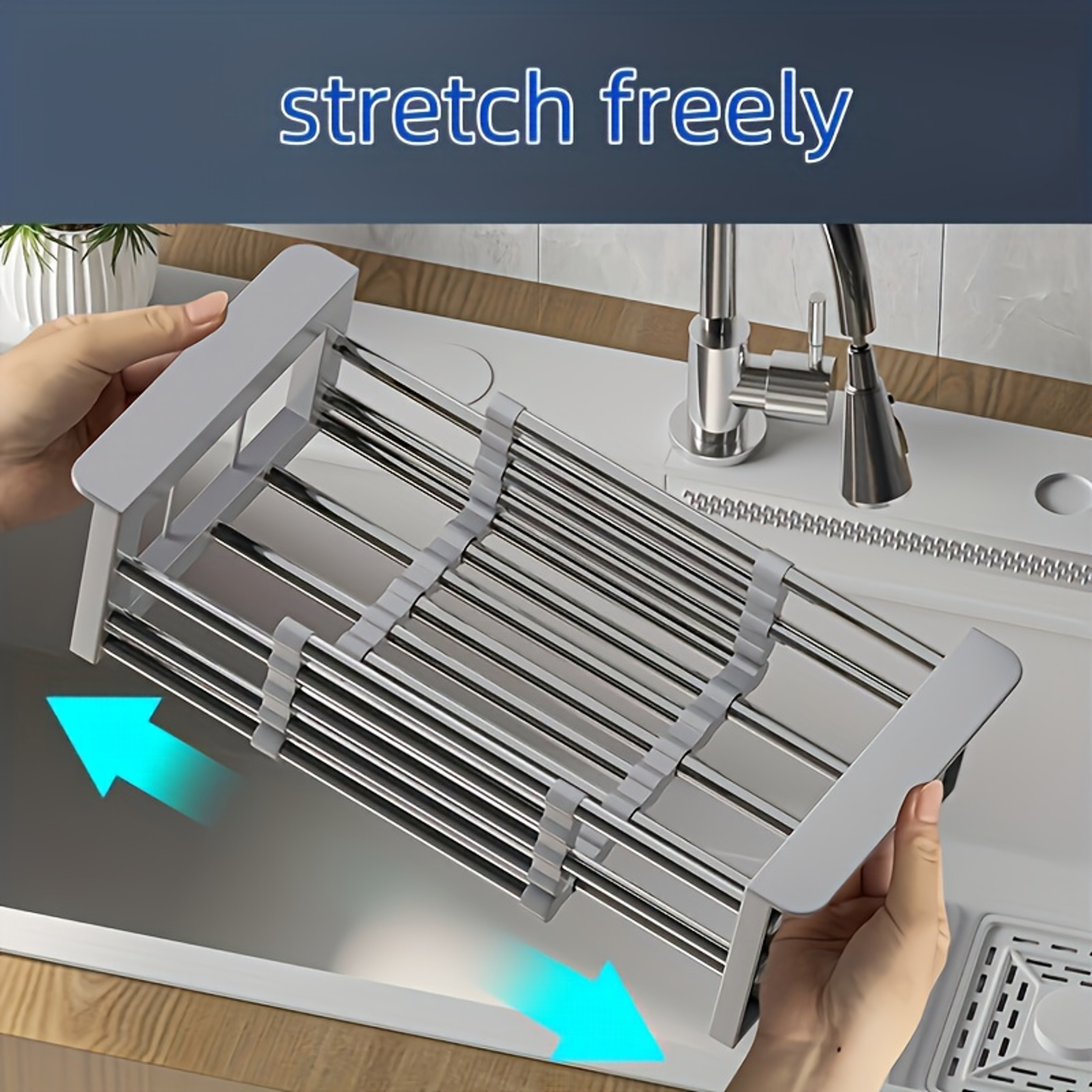 Adjustable Over Sink Dish Drying Rack Stainless Steel Drain Basket – view 6