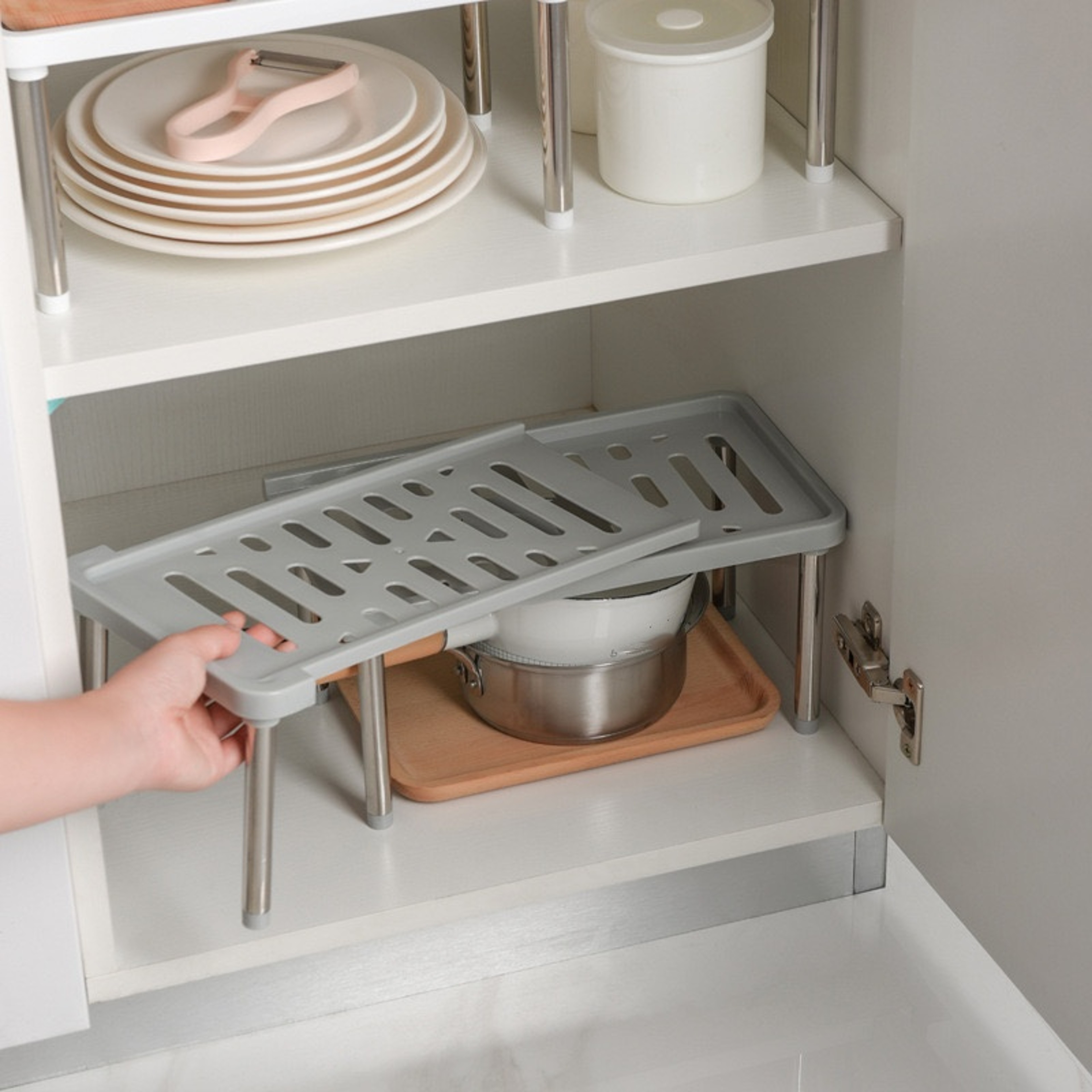 Extendable No Drill Under Cabinet Organizer Kitchen Storage Shelf – view 4
