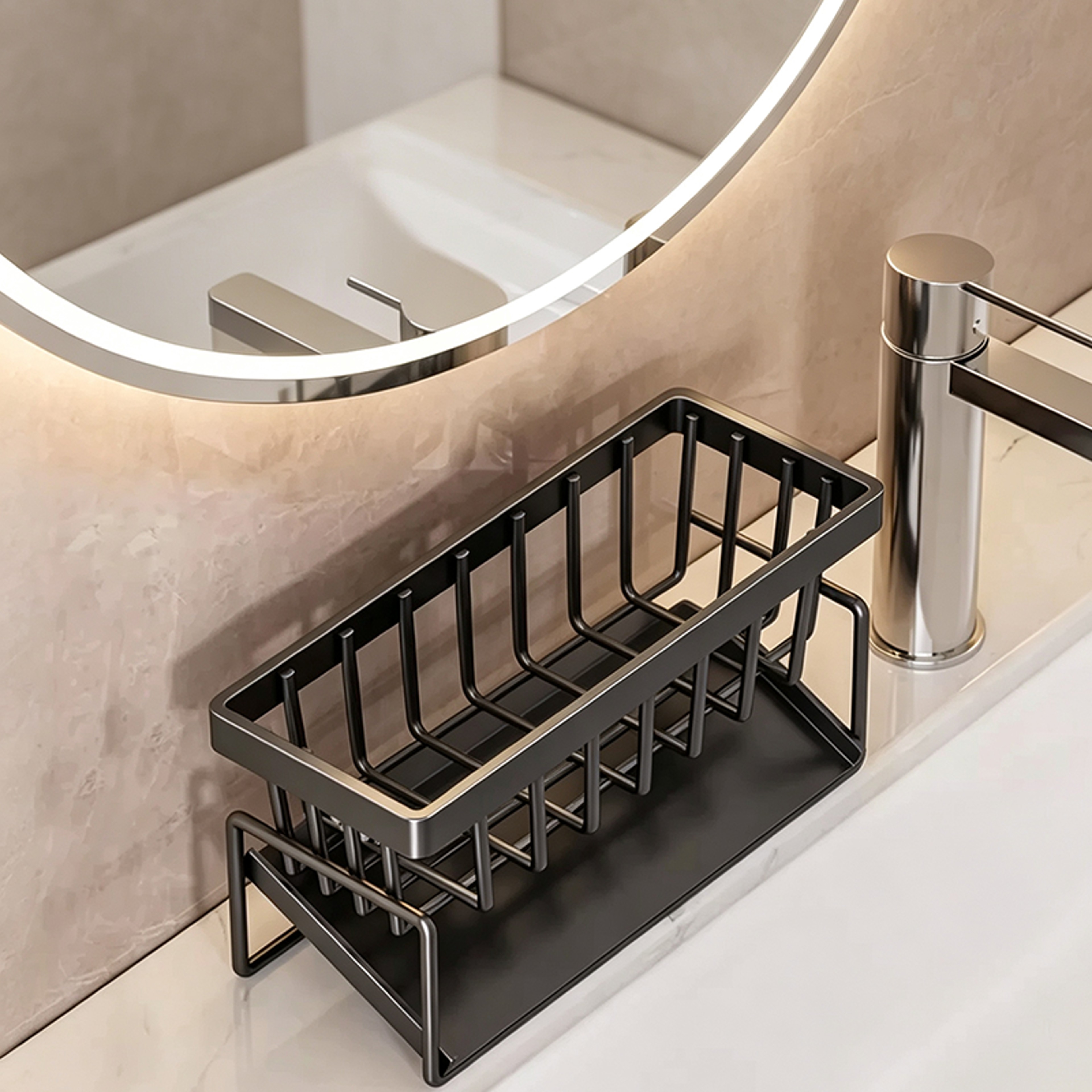 Kitchen Sink Organizer Sponge Holder With Drain Basket And Dishcloth Holder 6