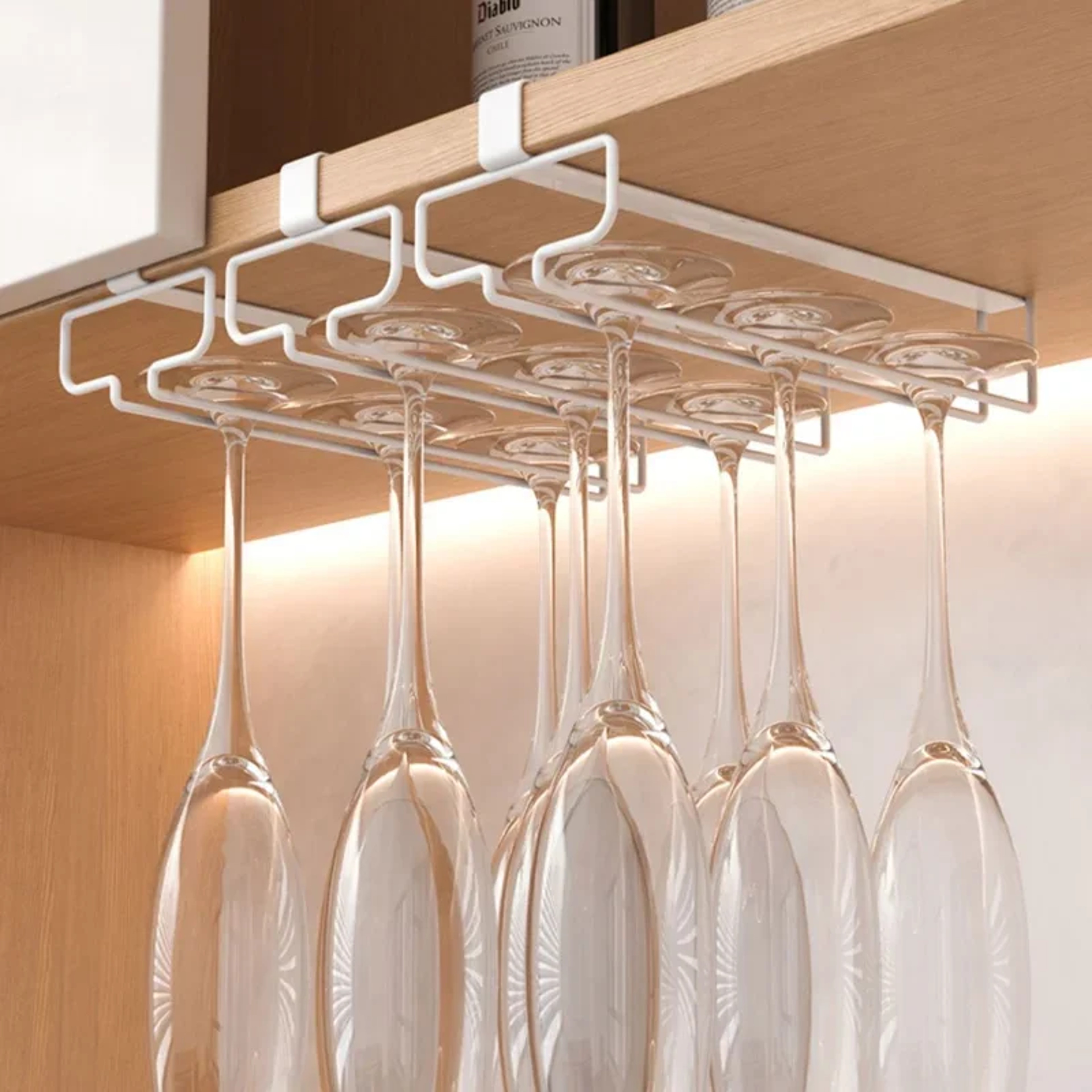 Punch Free Under Cabinet Wine Glass Holder Space Saving Stemware Rack – view 1