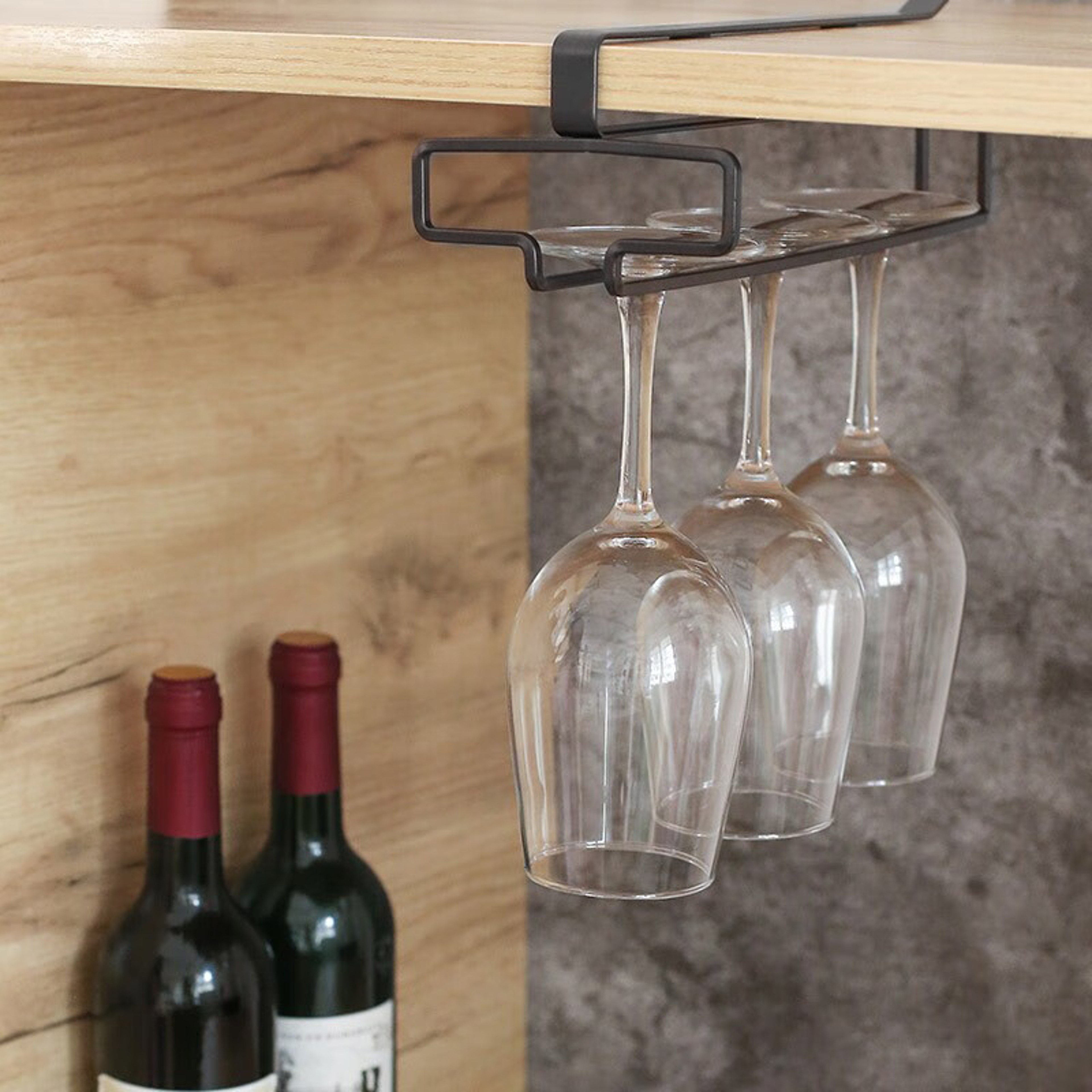Punch Free Under Cabinet Wine Glass Holder Space Saving Stemware Rack – view 2