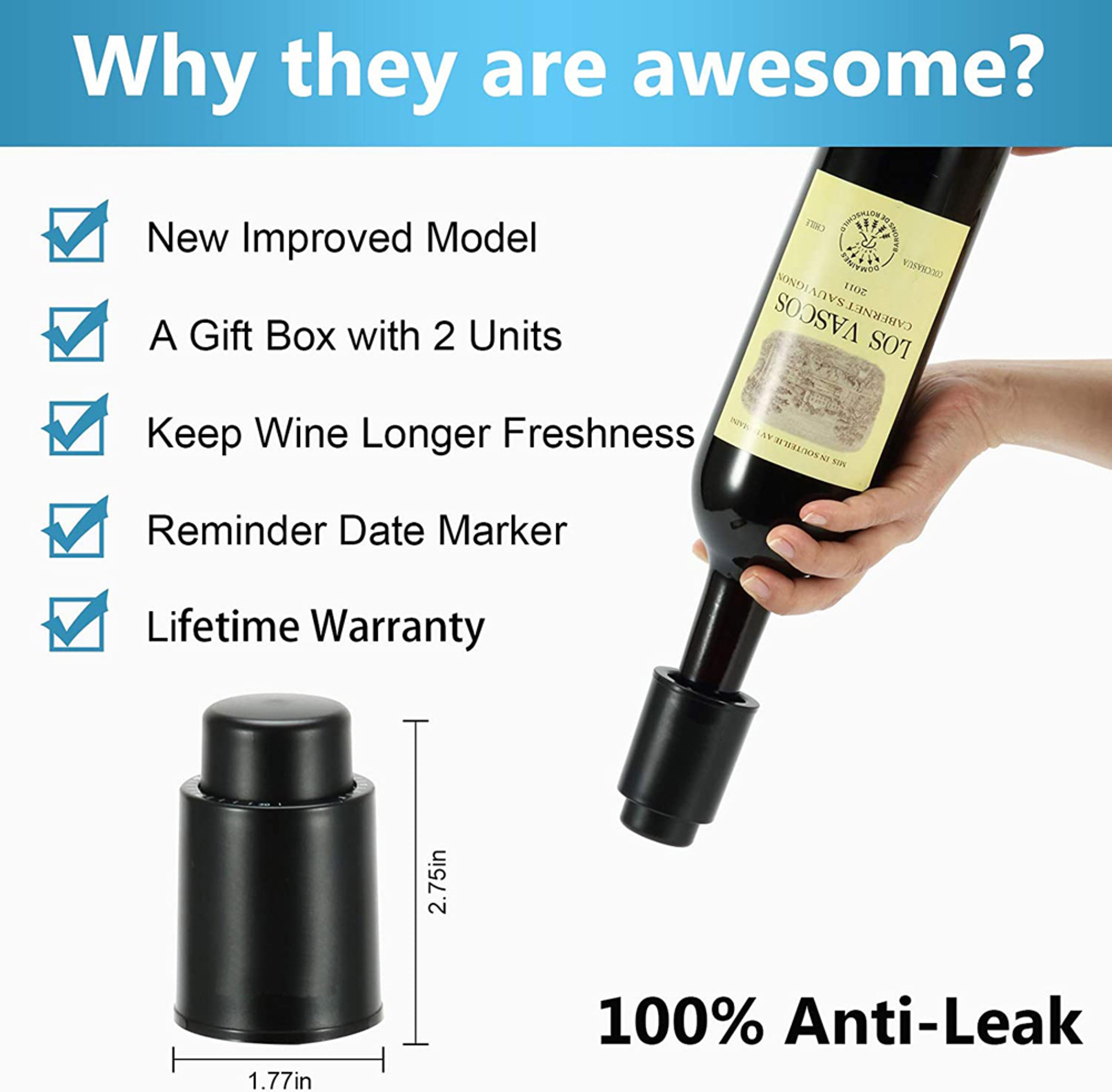 FreshSeal Vacuum Wine Stopper Reusable Wine Preserver 3