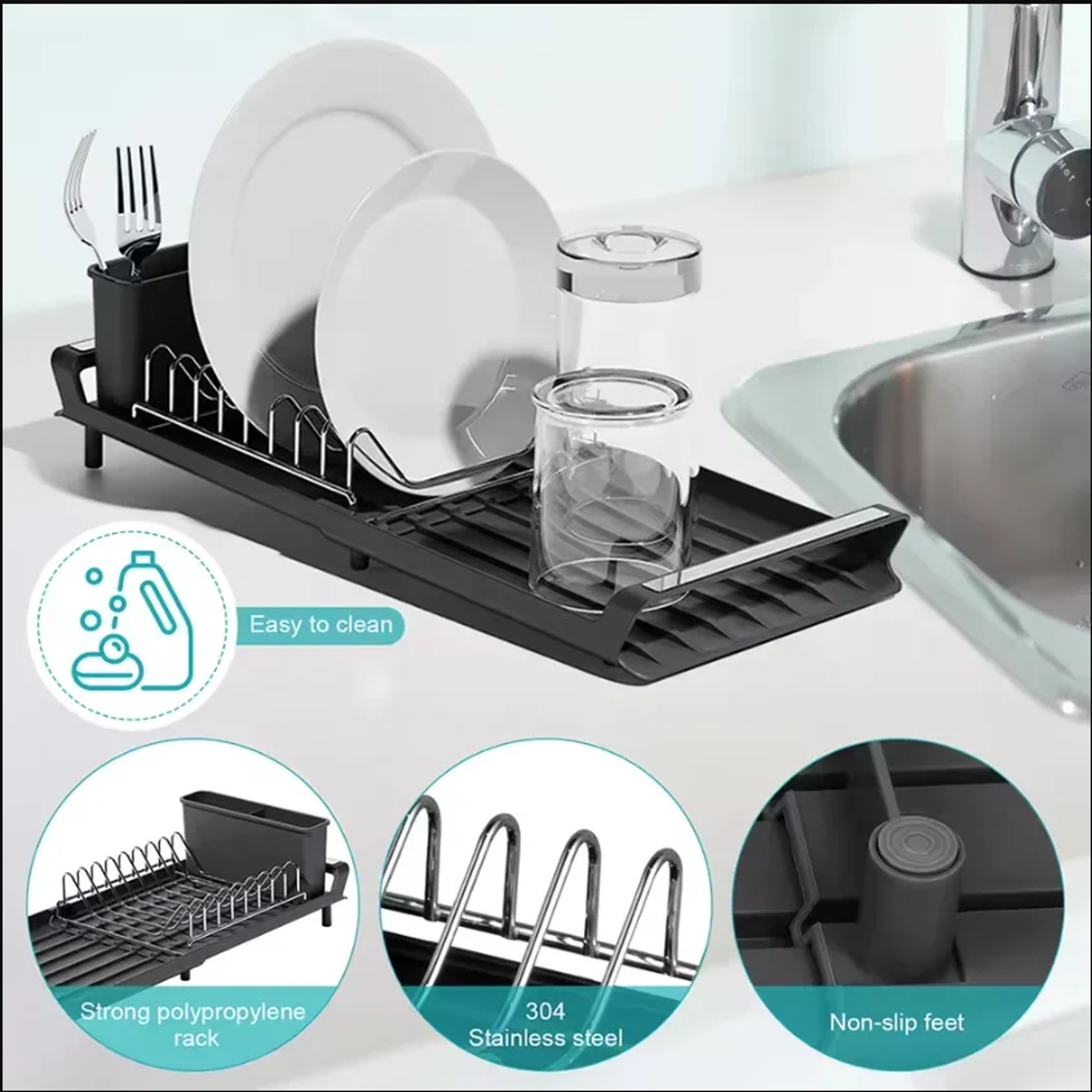 Expandable Dish Drying Rack Compact Countertop Dish Drainer With Cutlery Holder 1