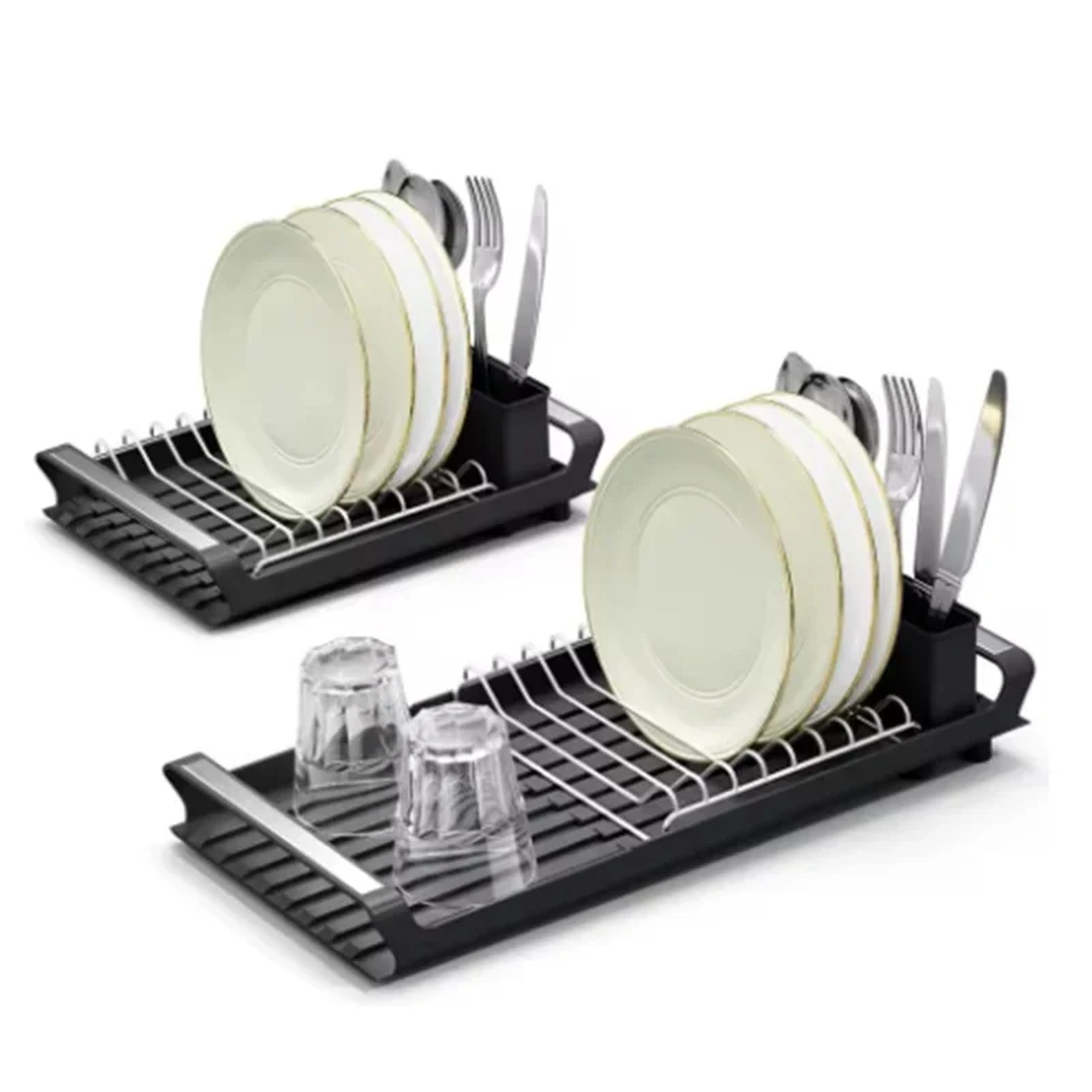 Expandable Dish Drying Rack Compact Countertop Dish Drainer With Cutlery Holder 2