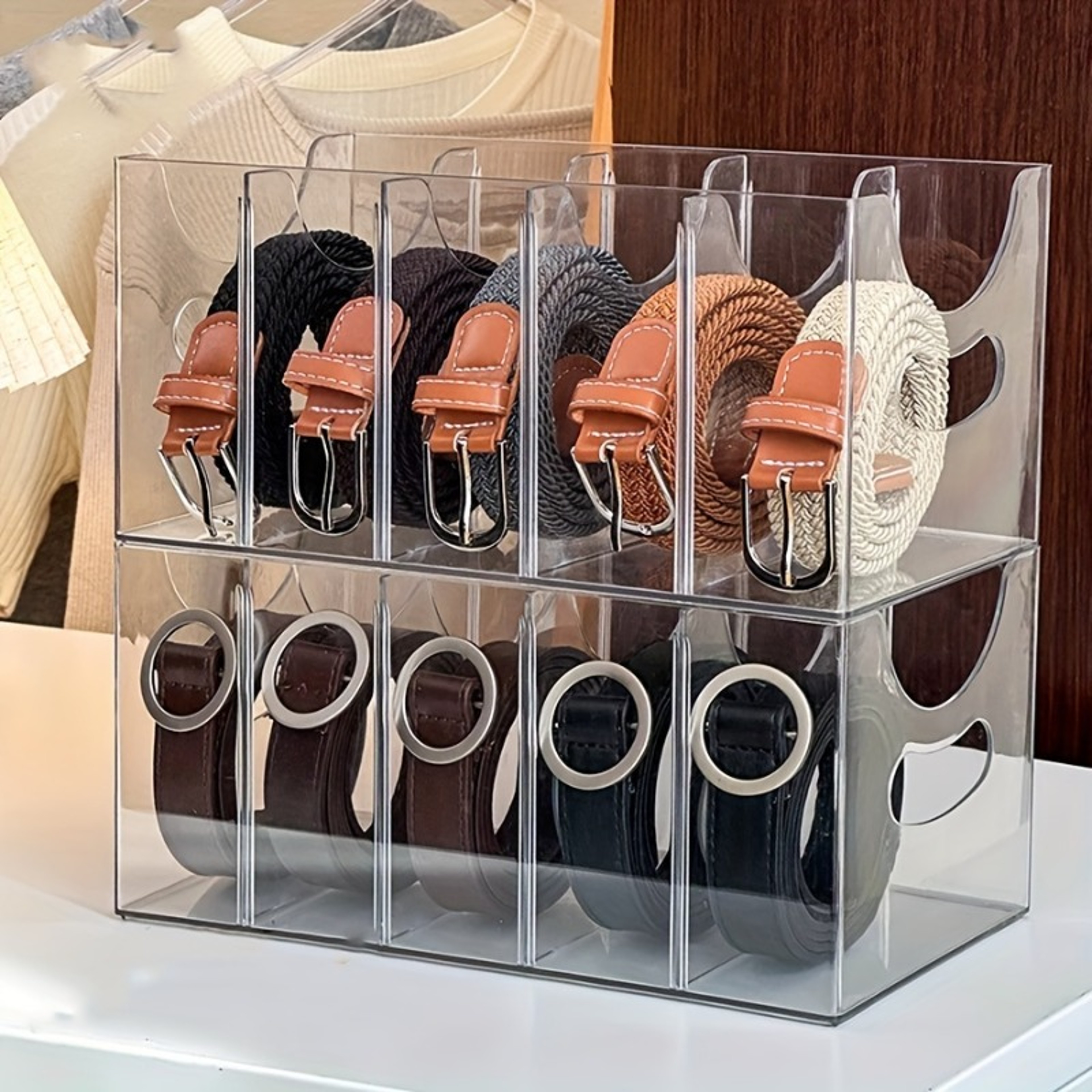 Multi Compartment Belt Tie Scarf Drawer Organizer For Wardrobe Storage 3
