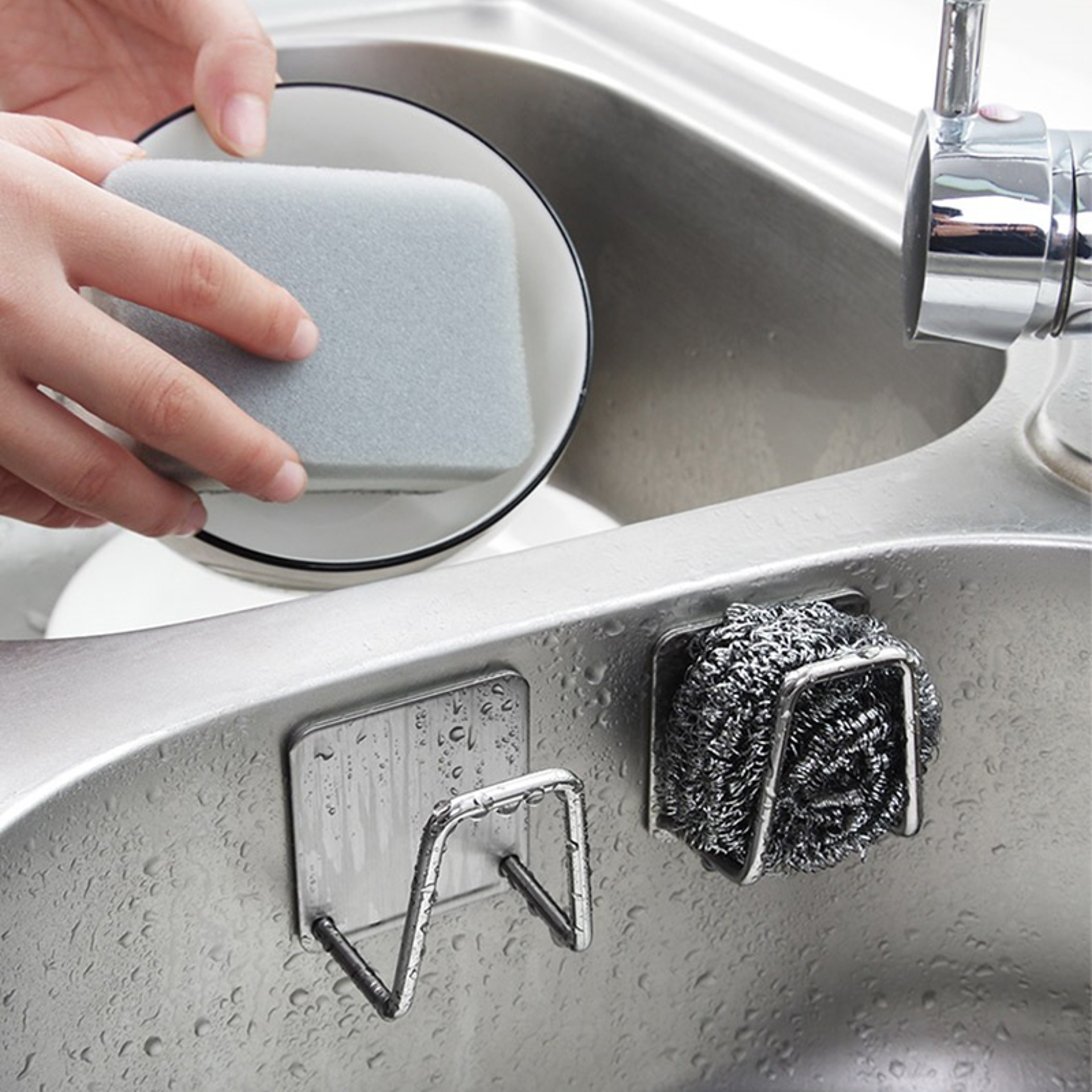 Stainless Steel Sink Sponge Holder Adhesive Draining Kitchen Sink Caddy – view 4
