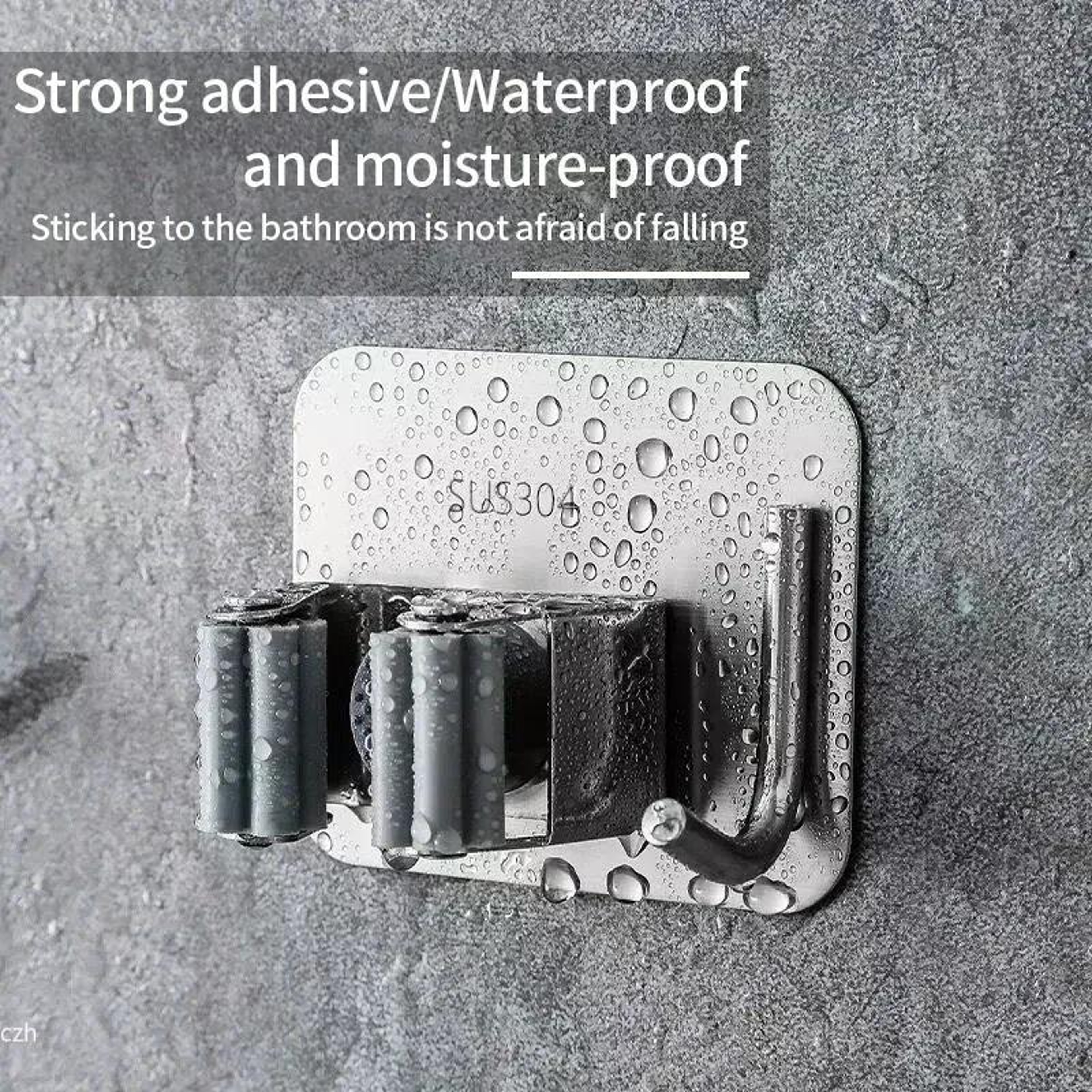 Stainless Steel Wall Mounted Mop Holder No Drill Broom Organizer 2