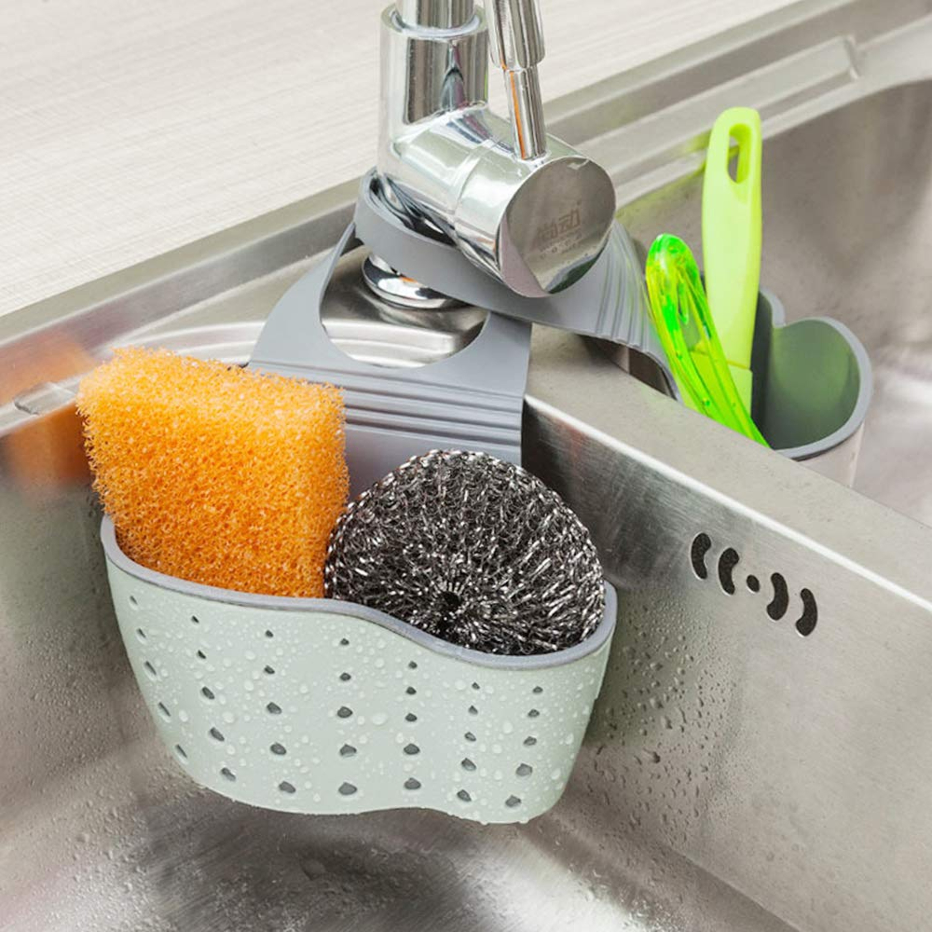 Adjustable Kitchen Sink Caddy Sponge Holder with Drain Holes – view 6
