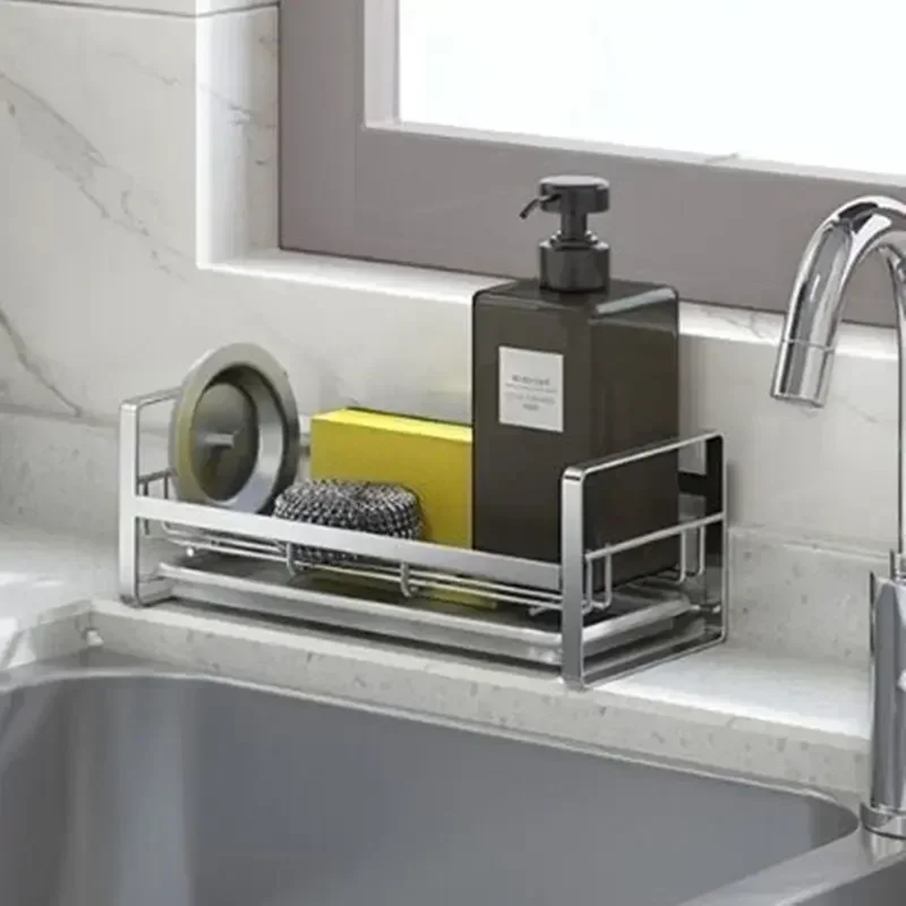 Stainless Steel Kitchen Sink Sponge Holder And Cleaning Brush Organizer 1