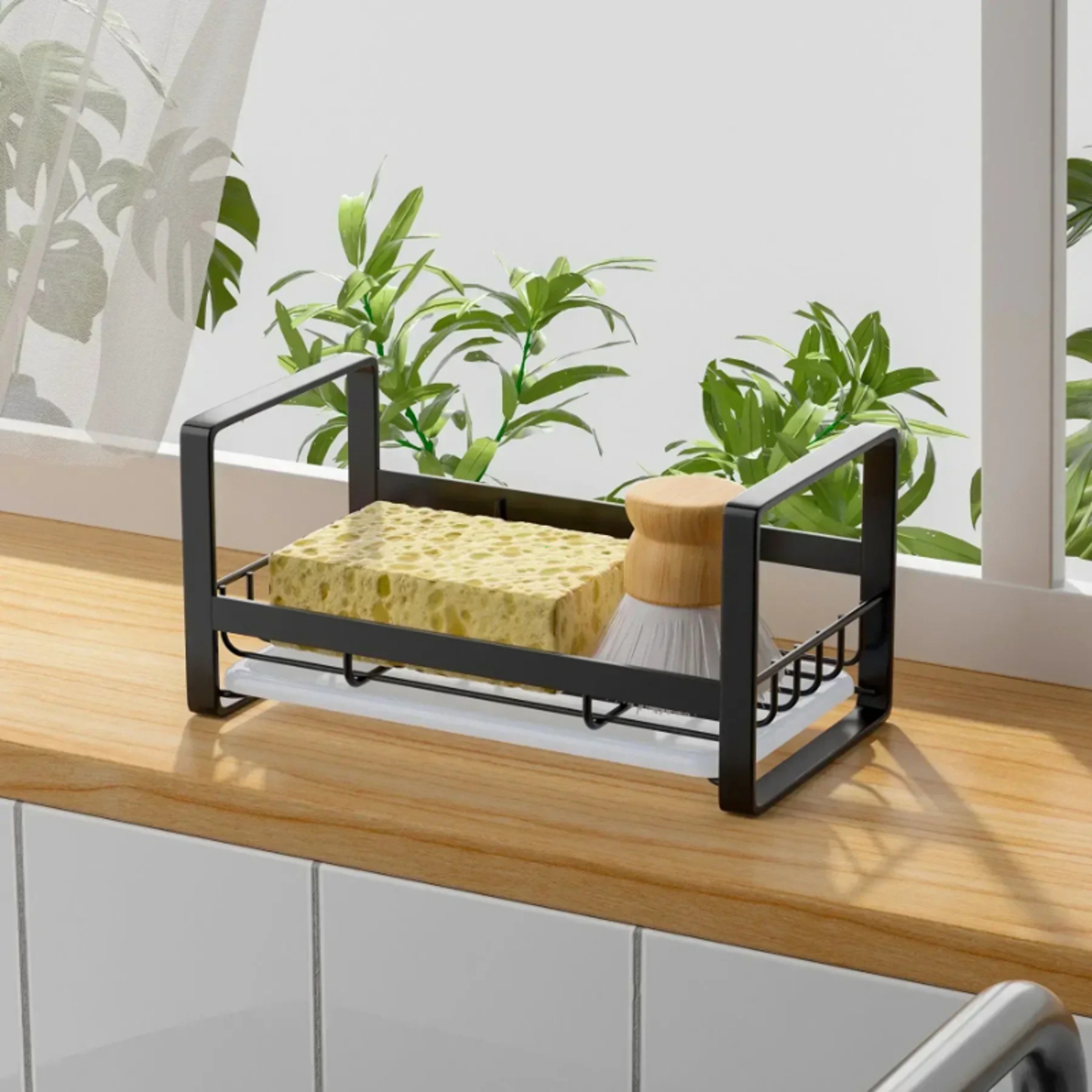 Stainless Steel Kitchen Sink Sponge Holder And Cleaning Brush Organizer 2