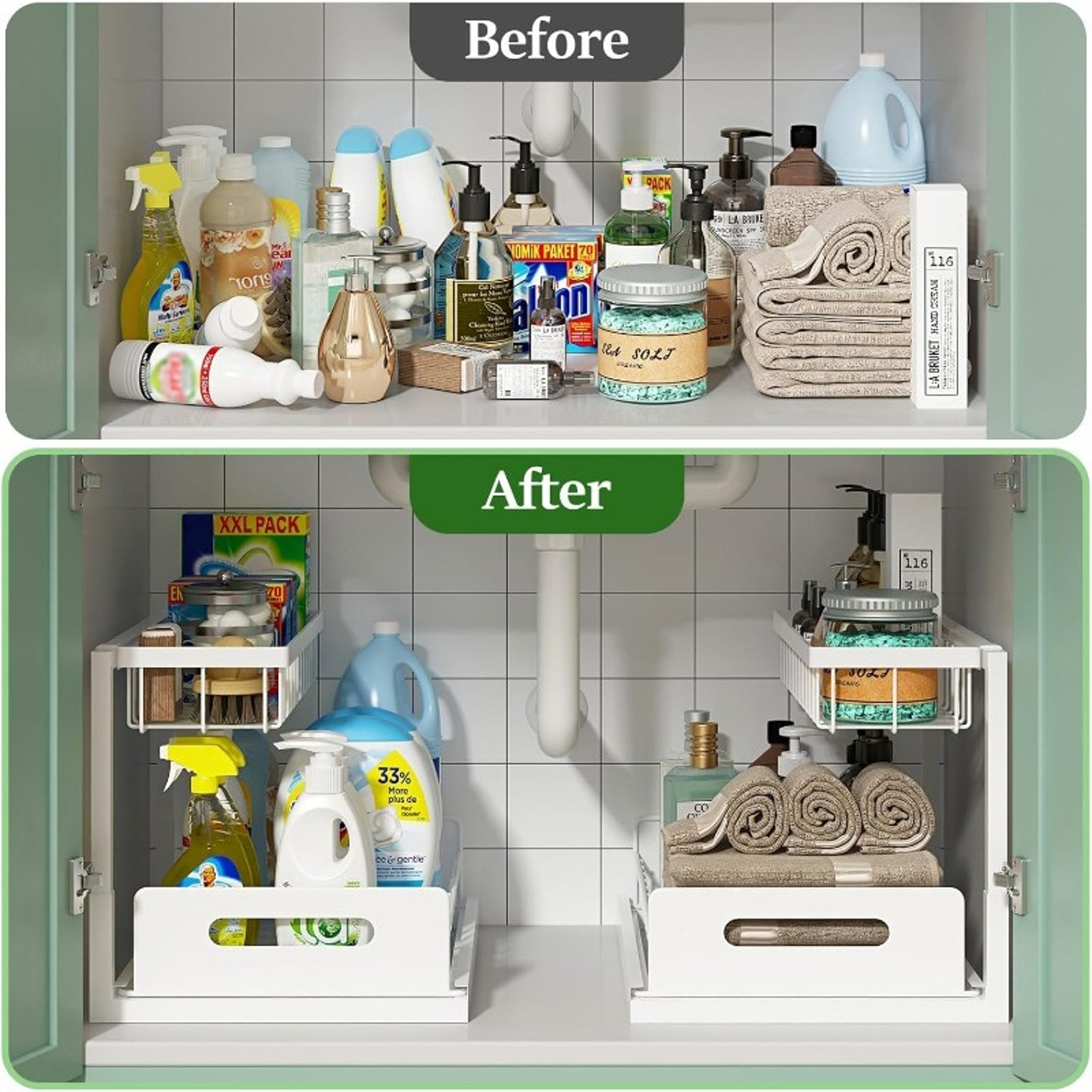 Under Sink Organizer With Pull Out Sliding Metal Drawers 3
