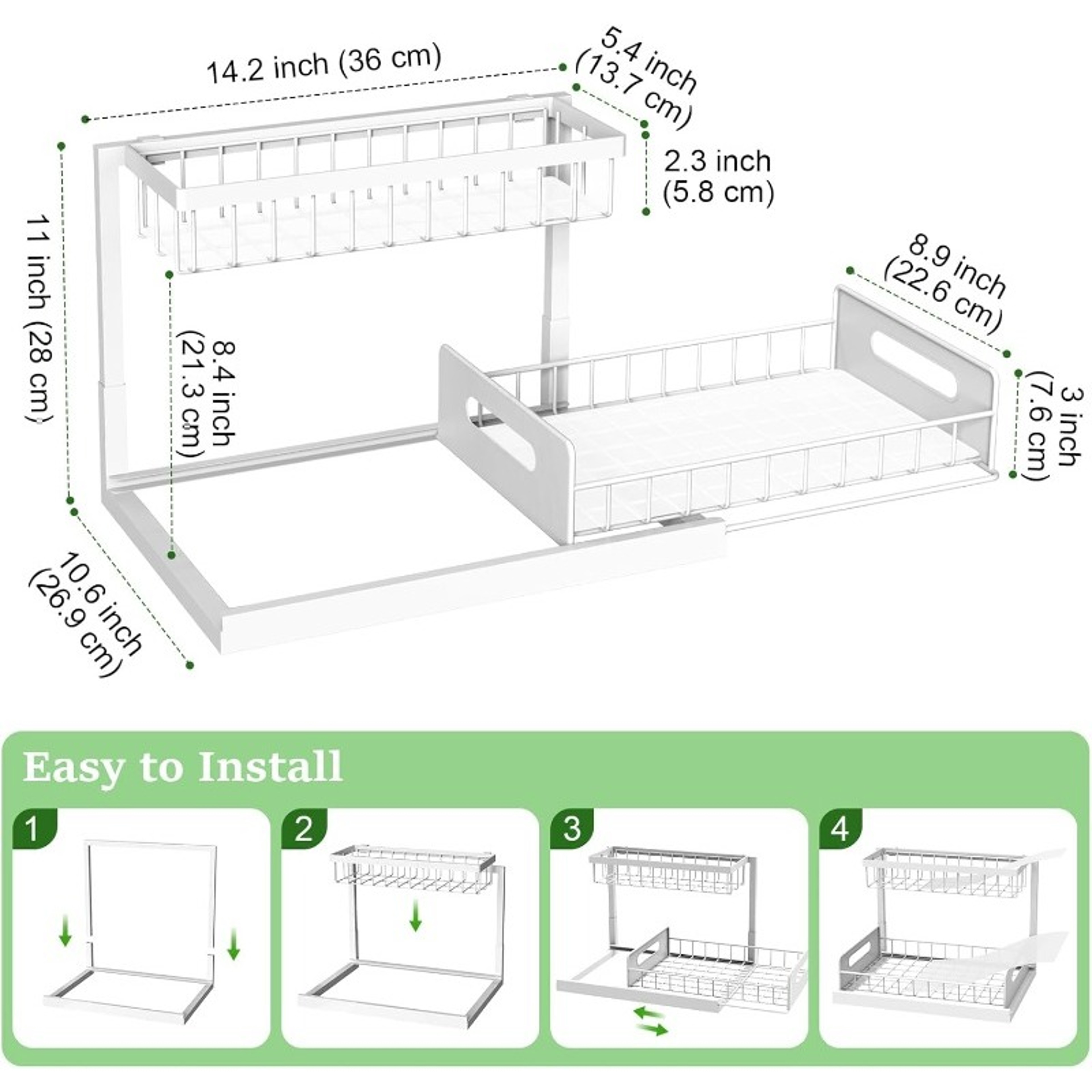 Under Sink Organizer With Pull Out Sliding Metal Drawers 6