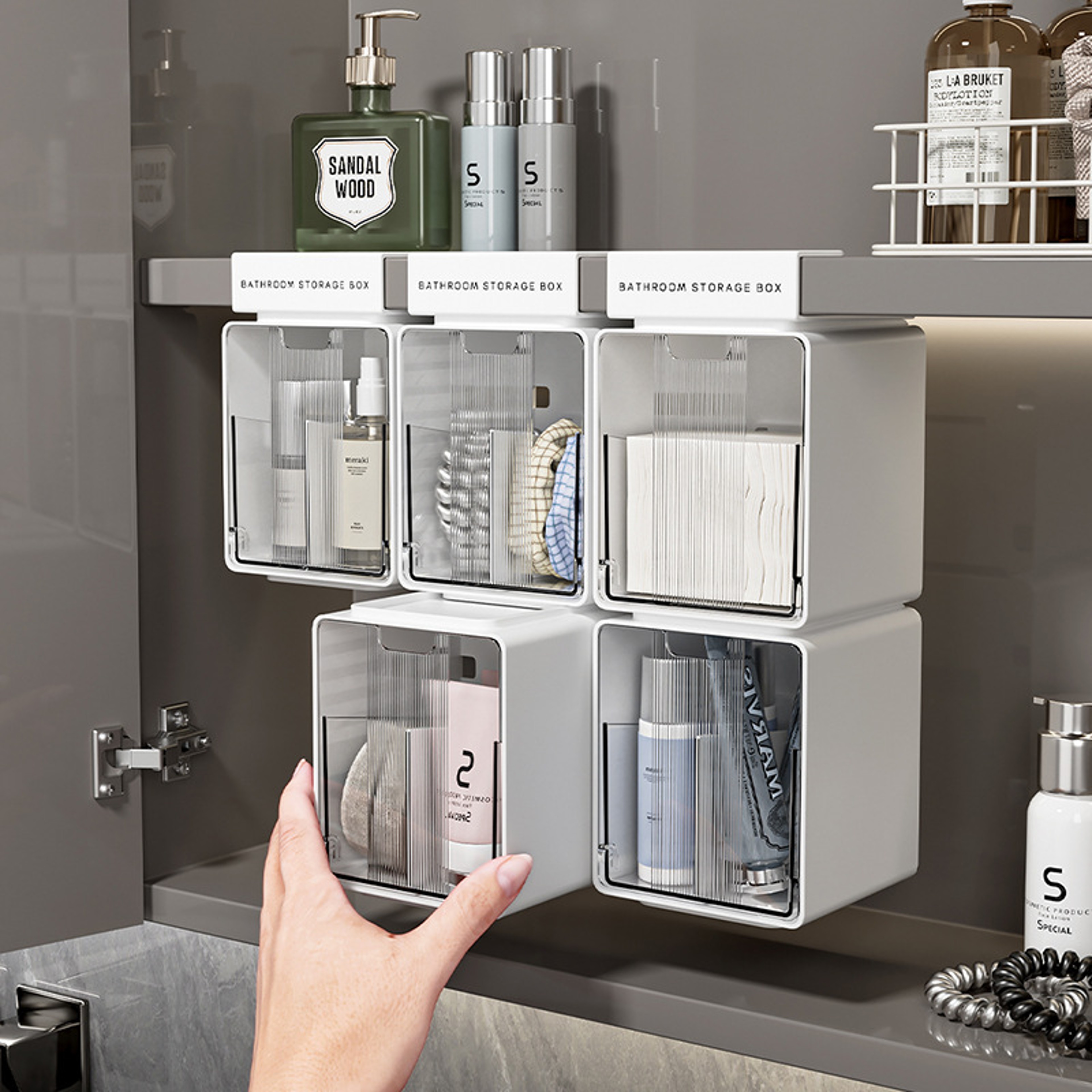 Clear Bathroom Organizer Cotton Swab Holder Pull Out Storage Drawer 2