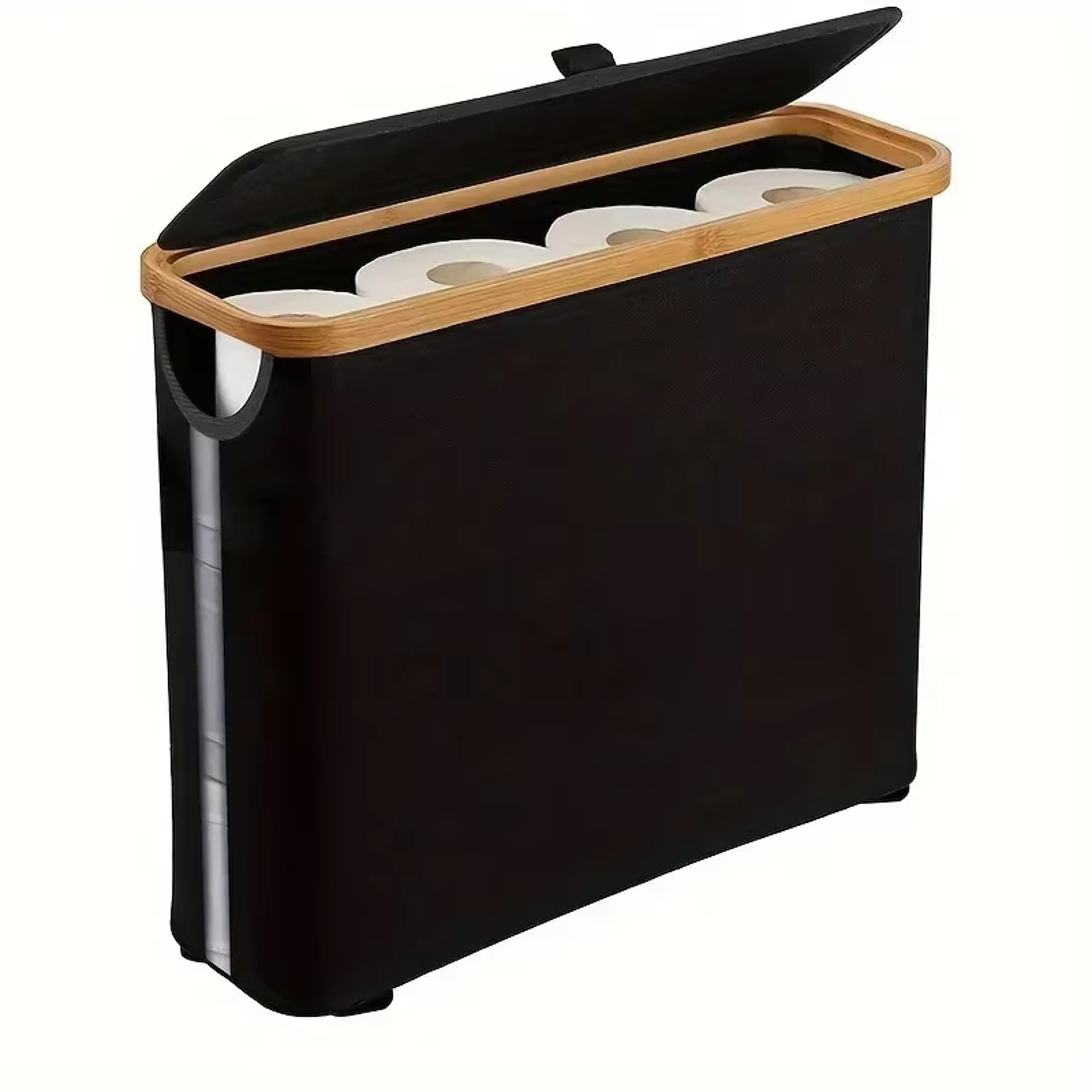 Roll Toilet Paper Storage Basket with Bamboo Lid Bathroom Organizer – view 8