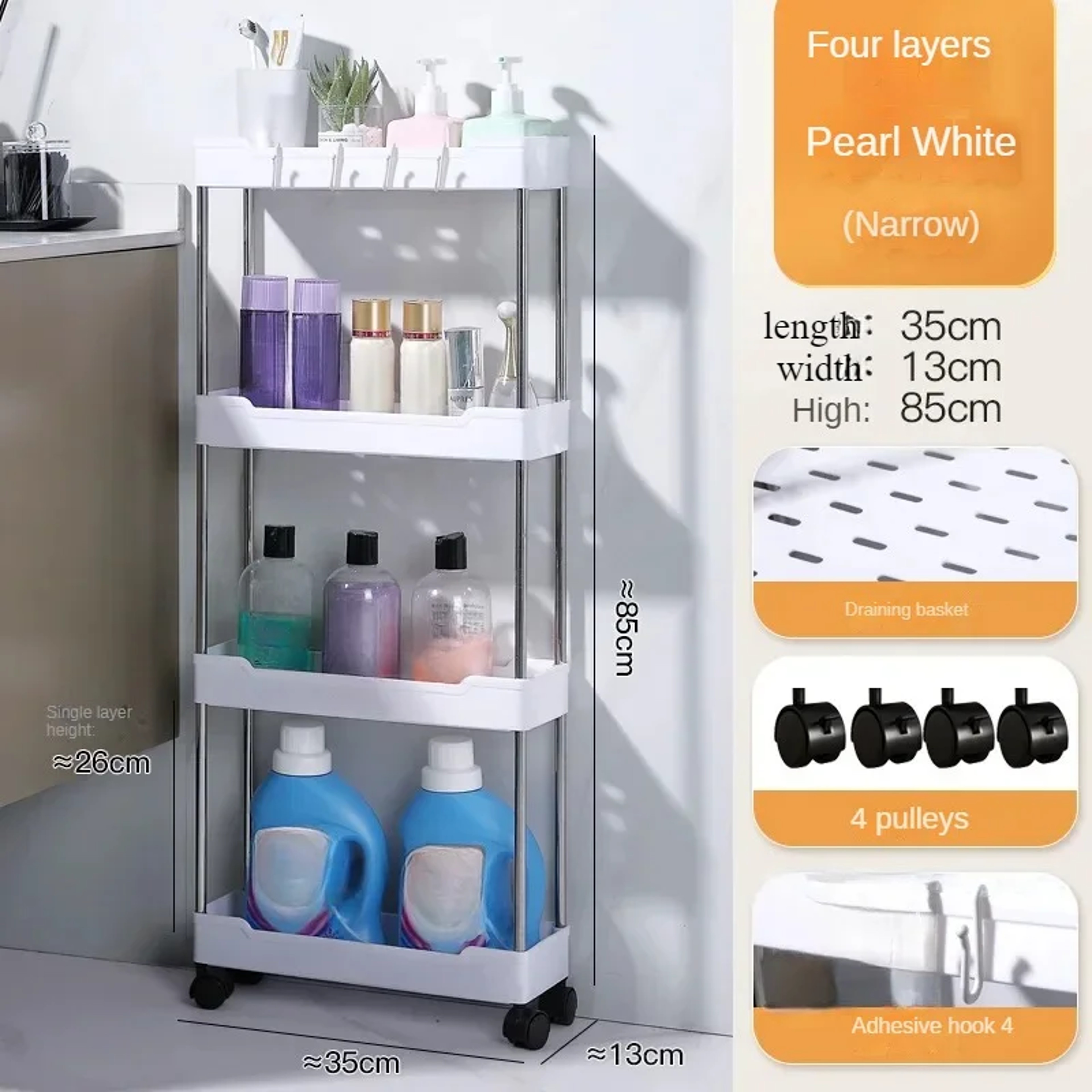 Slim Rolling Storage Cart Multi Tier Narrow Space Organizer 7