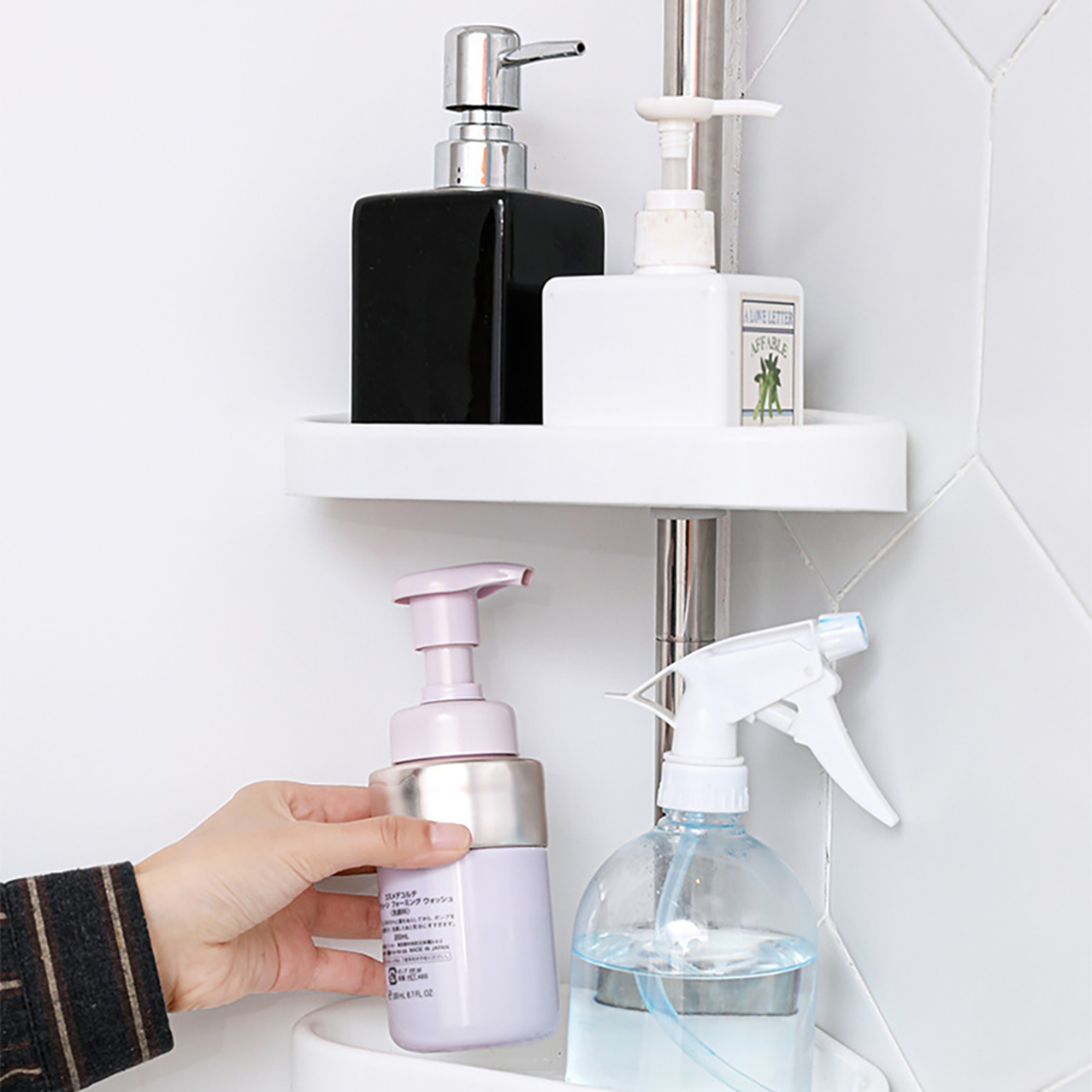 Corner Shower Caddy Rustproof Adjustable Tension Pole Organizer 2