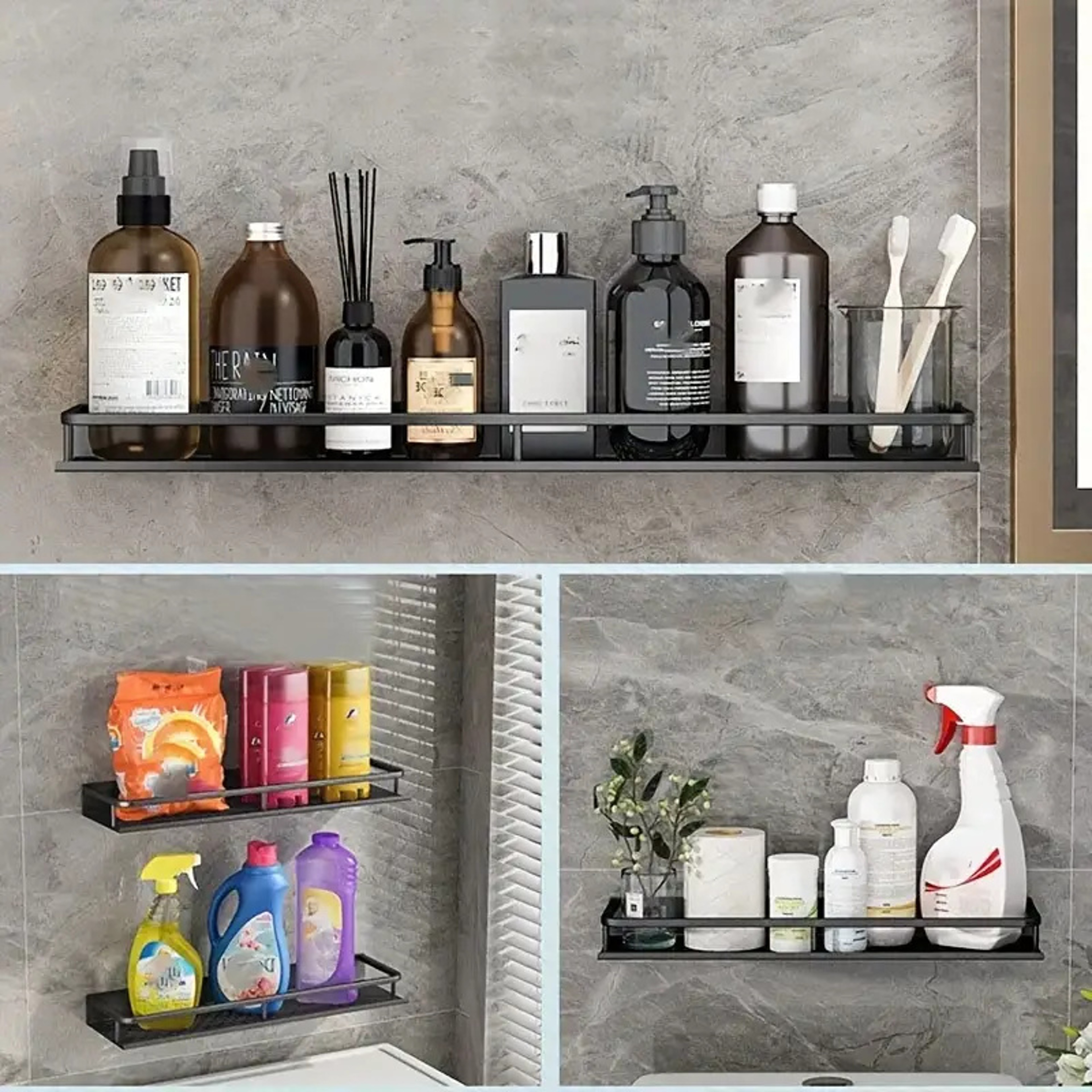 Space Saving Aluminum Bathroom Shelf Wall Mounted Cosmetic Organizer 2