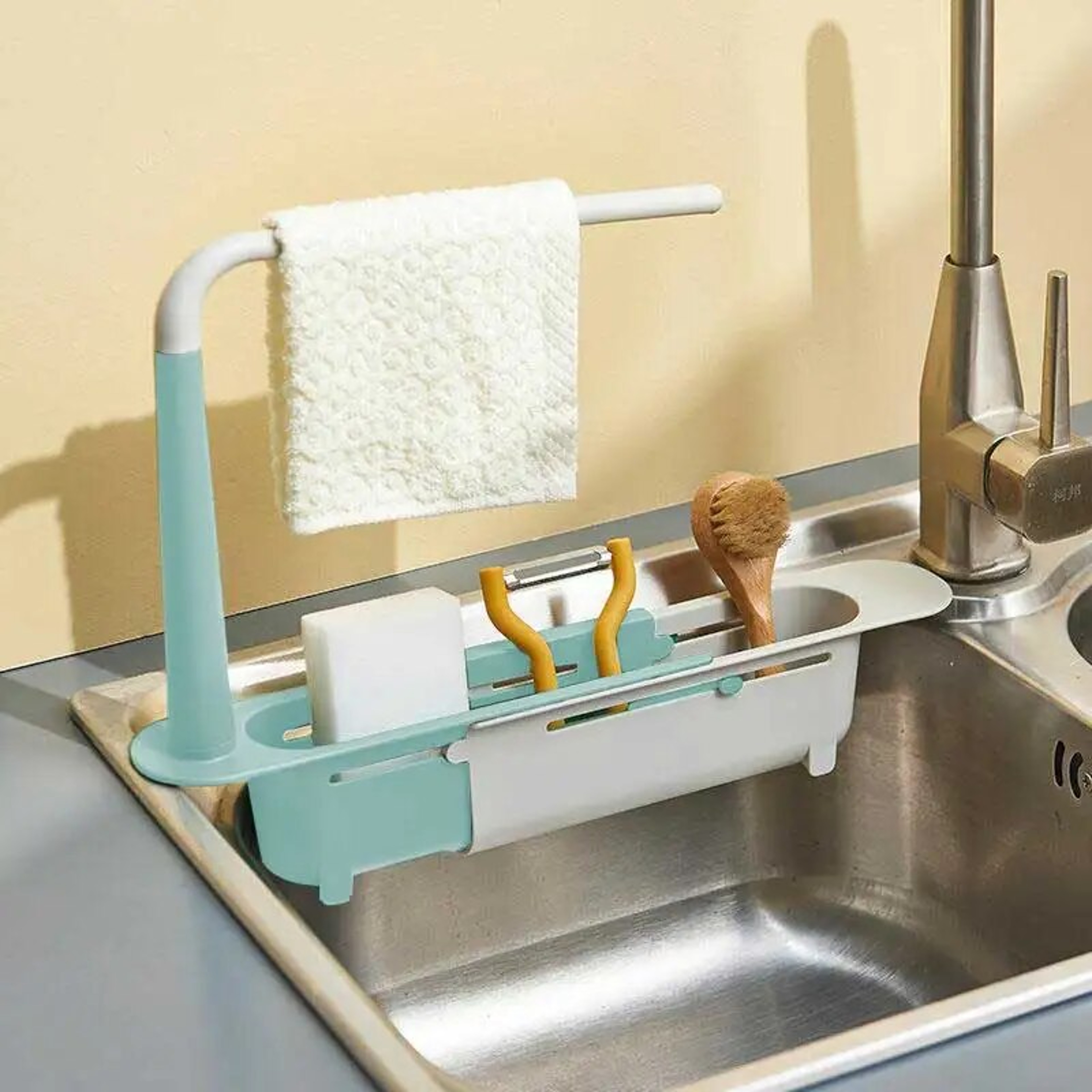 Telescopic Sink Storage Rack Adjustable Sink Caddy And Sponge Holder 1
