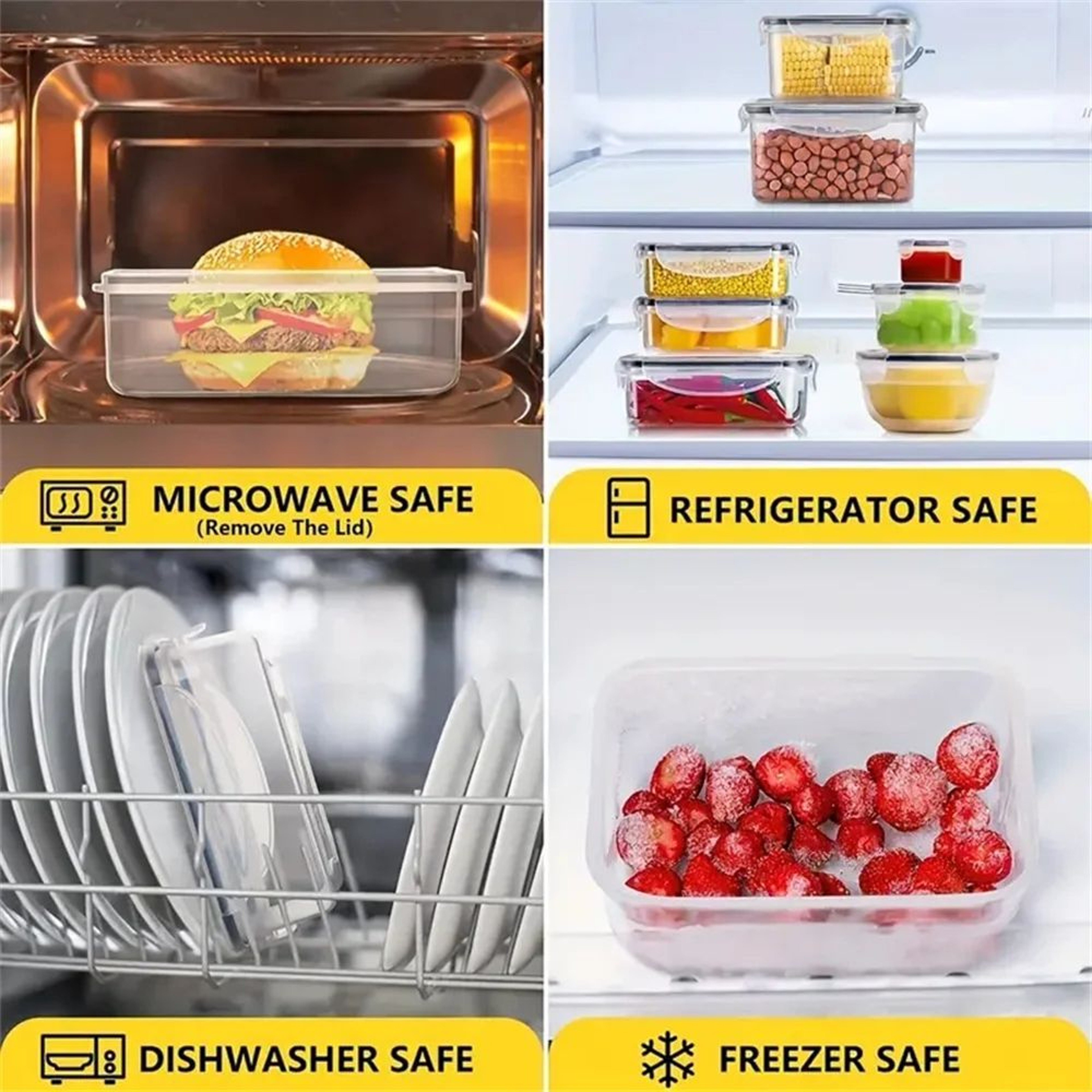 Kitchen Storage Container Set Dishwasher Safe Reusable Plastic Bins With Flip Lids For Fruits Veget 2