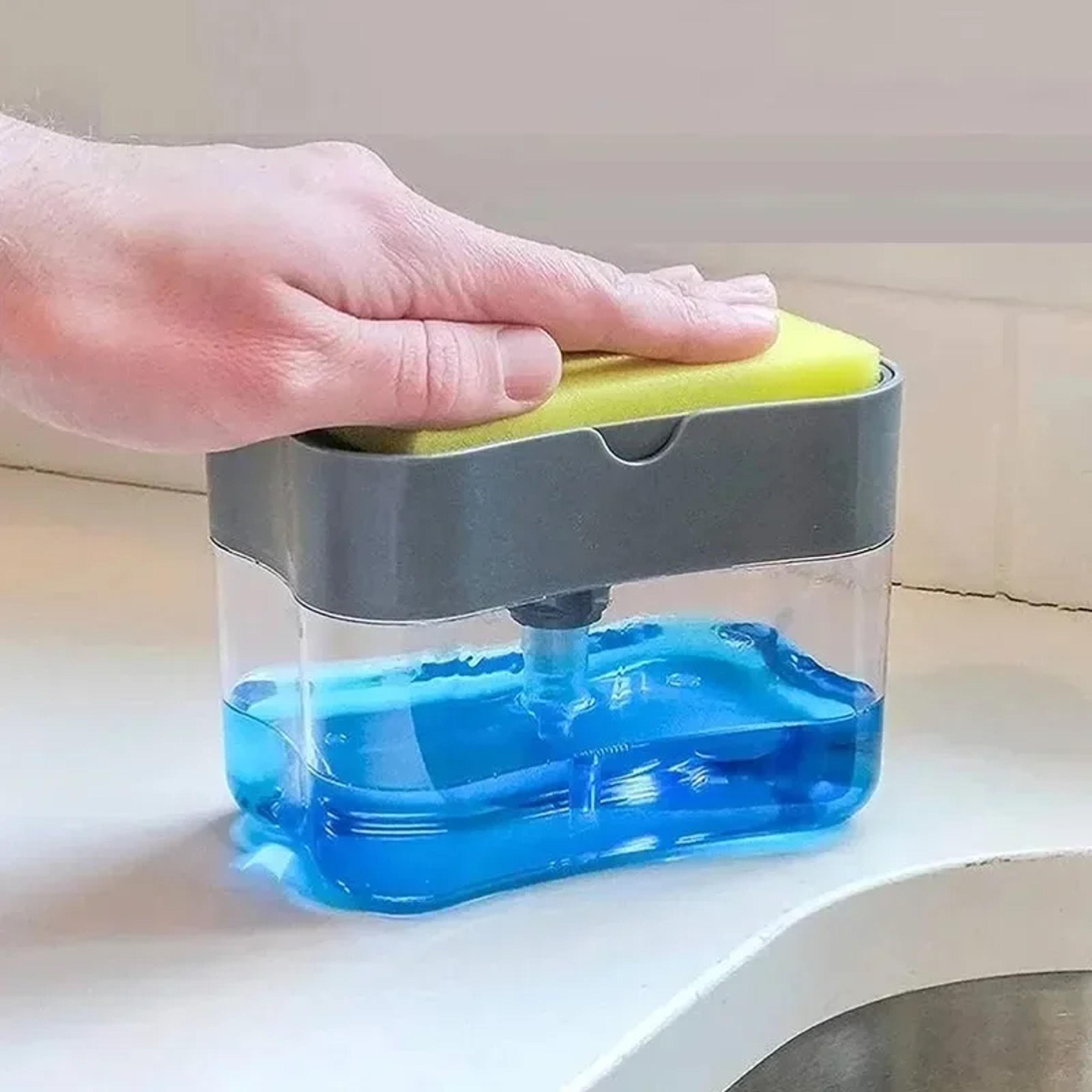 Kitchen Sponge Dispenser Manual Soap Pump & Automatic Soap Dispenser Bottle for Dishwashing – view 1
