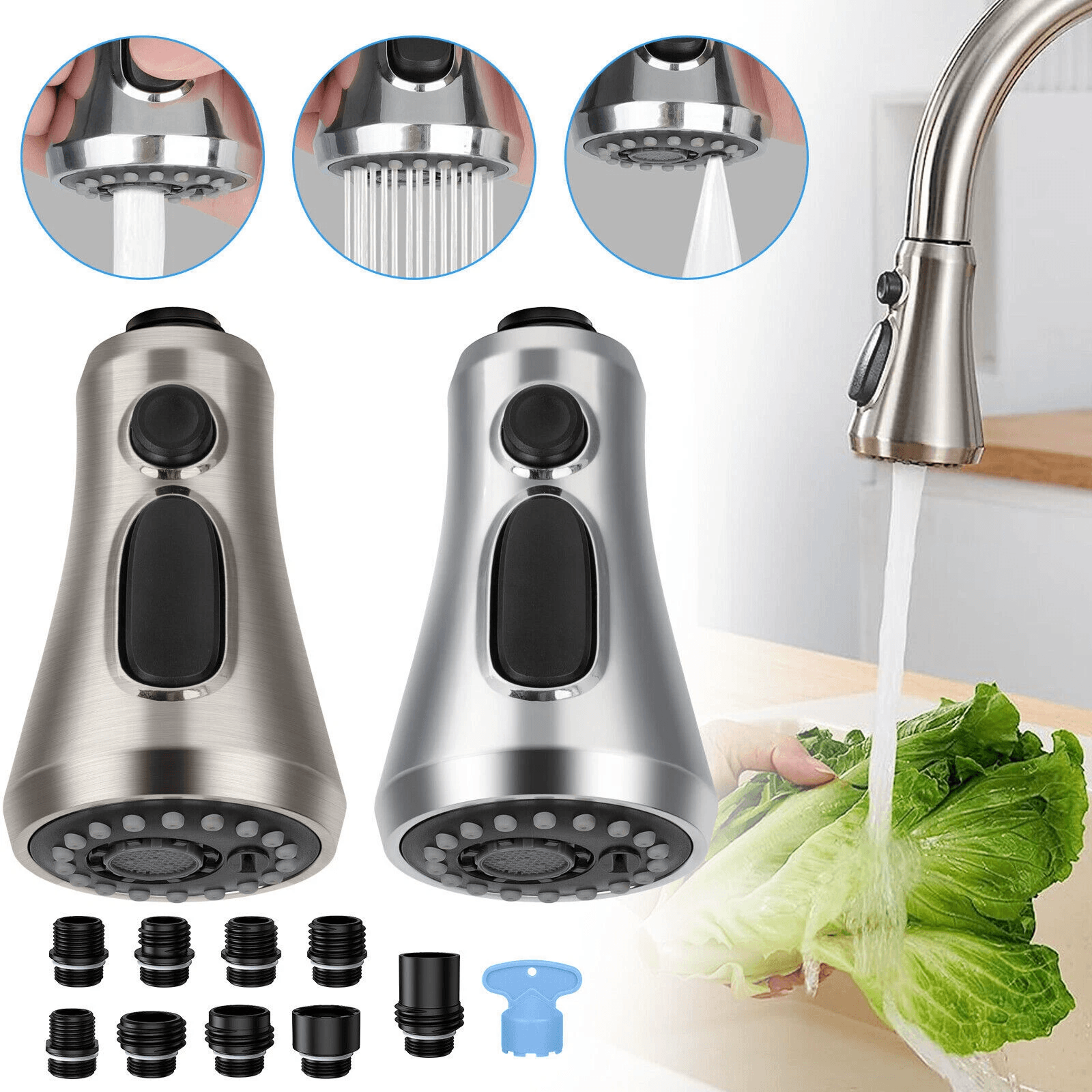 Universal Pull Down Spray Head Kitchen Faucet Part Compatible With Moen Delta Kohler Chrome Replace