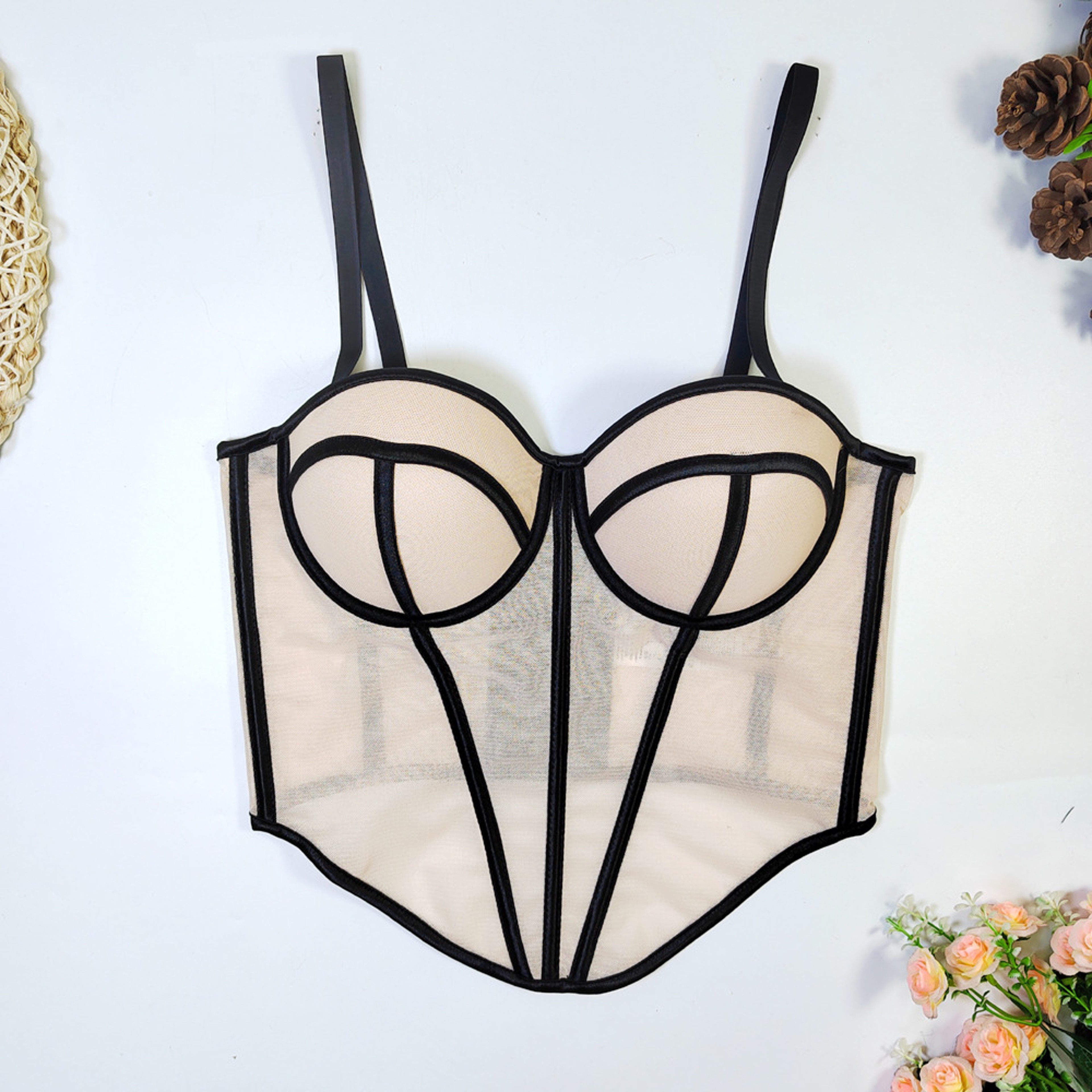 Sexy Color Block Mesh Corset Top for Women, Bustier Push-up Bra Crop Top for Party & Night Club – view 7