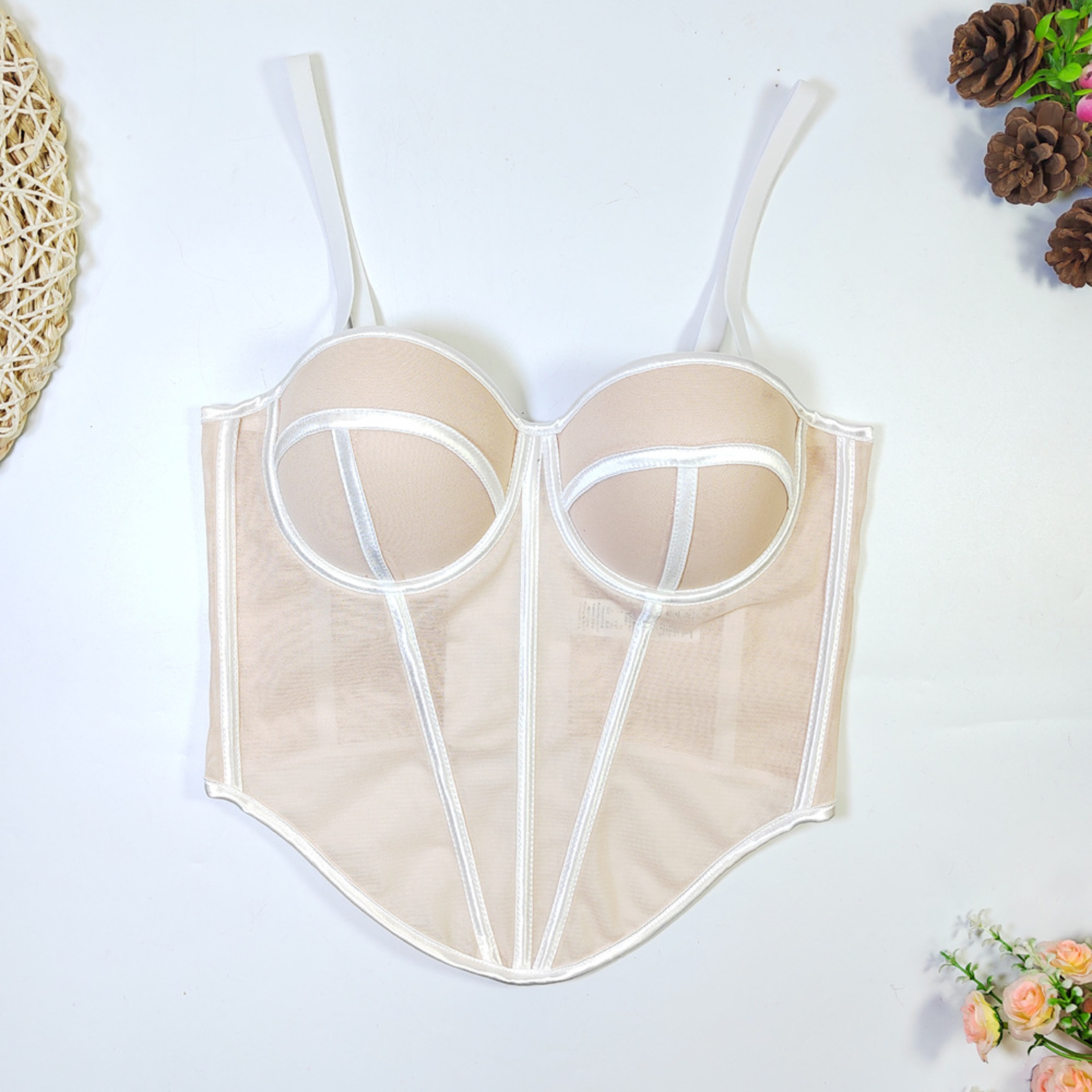 Sexy Color Block Mesh Corset Top for Women, Bustier Push-up Bra Crop Top for Party & Night Club – view 11