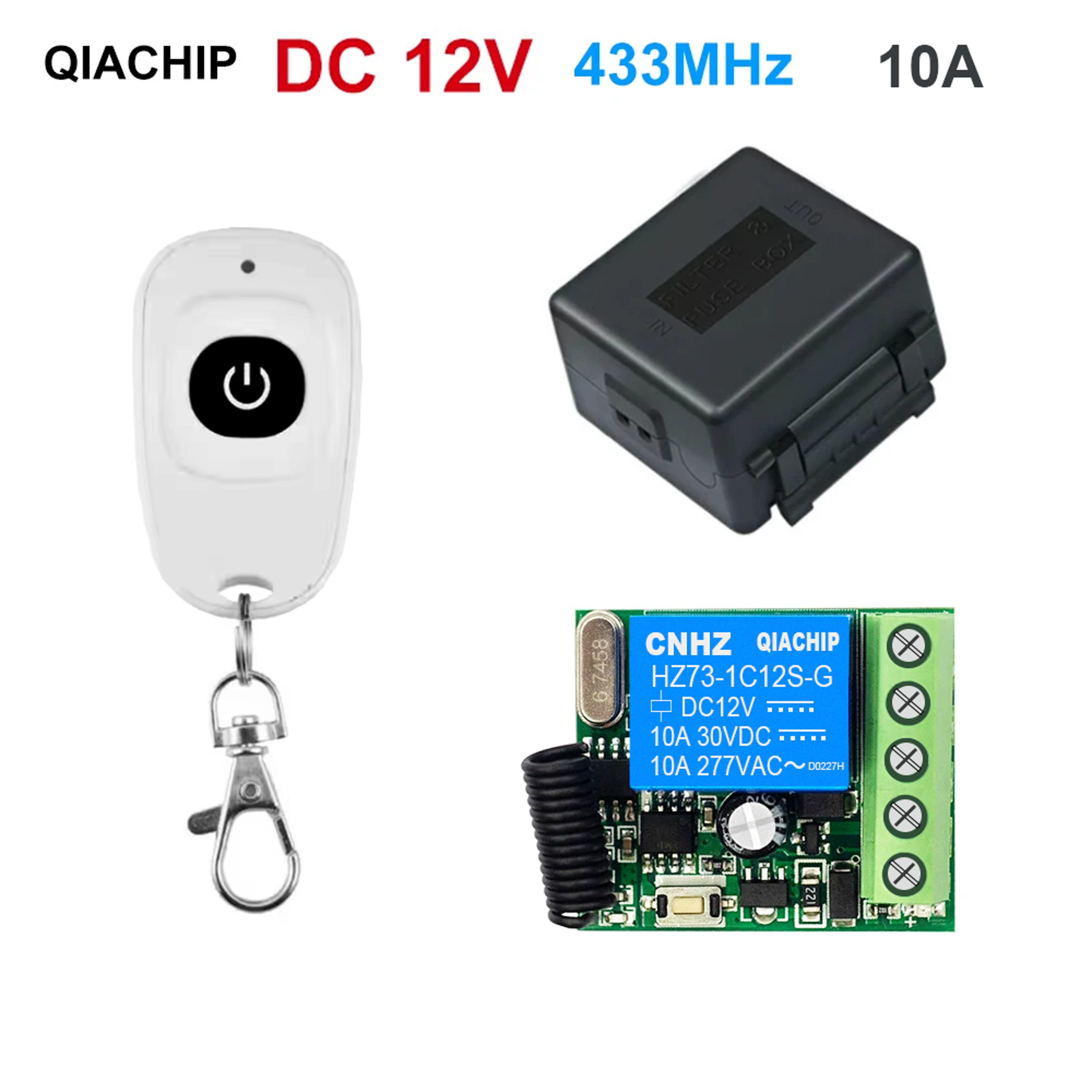 433MHz Wireless Remote Control Switch Kit DC 12V 10A 1CH Relay Module Receiver For Gates LED Lights 0
