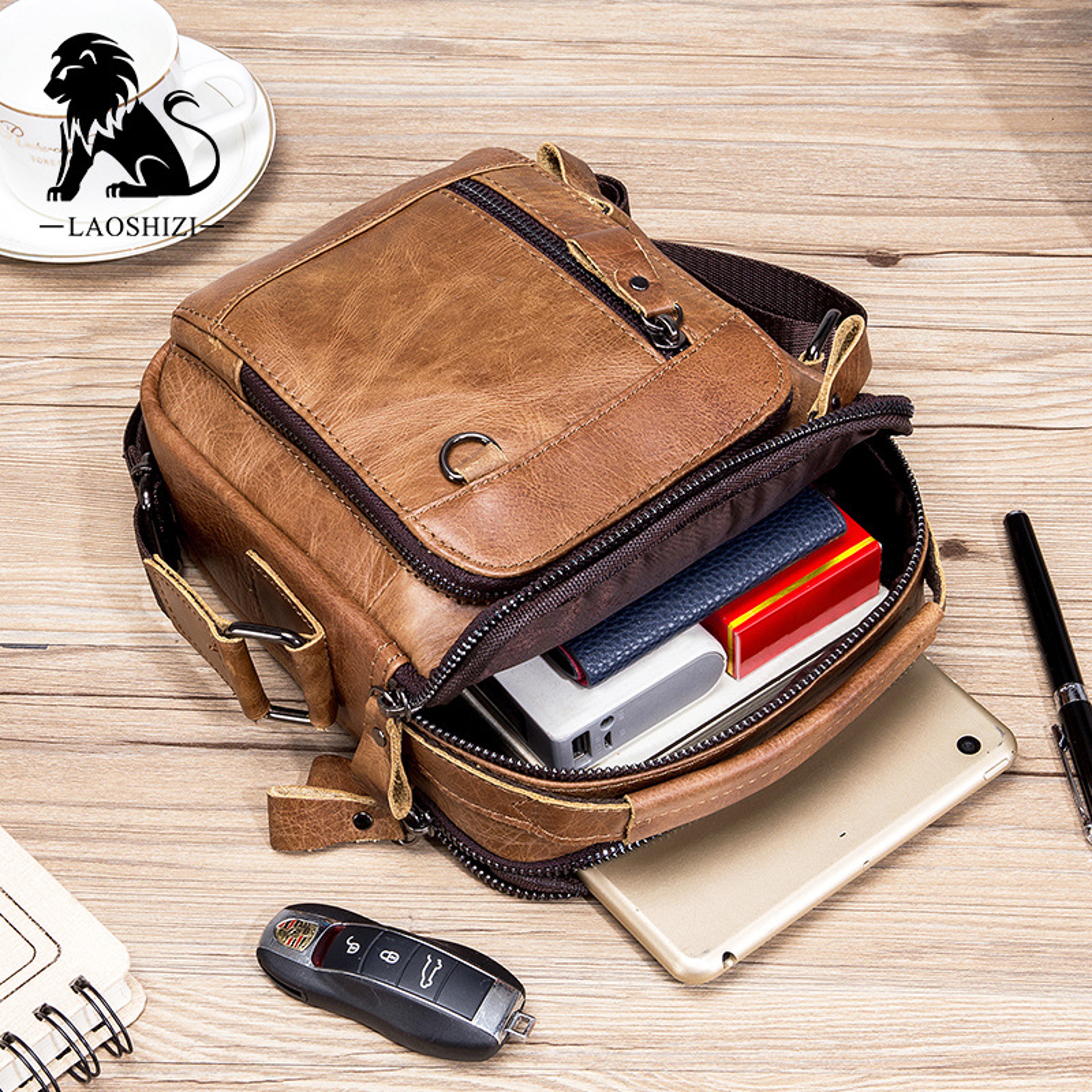 Brand 100% Genuine Leather Men Messenger Bag, Classic Crossbody Shoulder Bag for Men, Small Designer Handbag, Laptop Bag – view 3