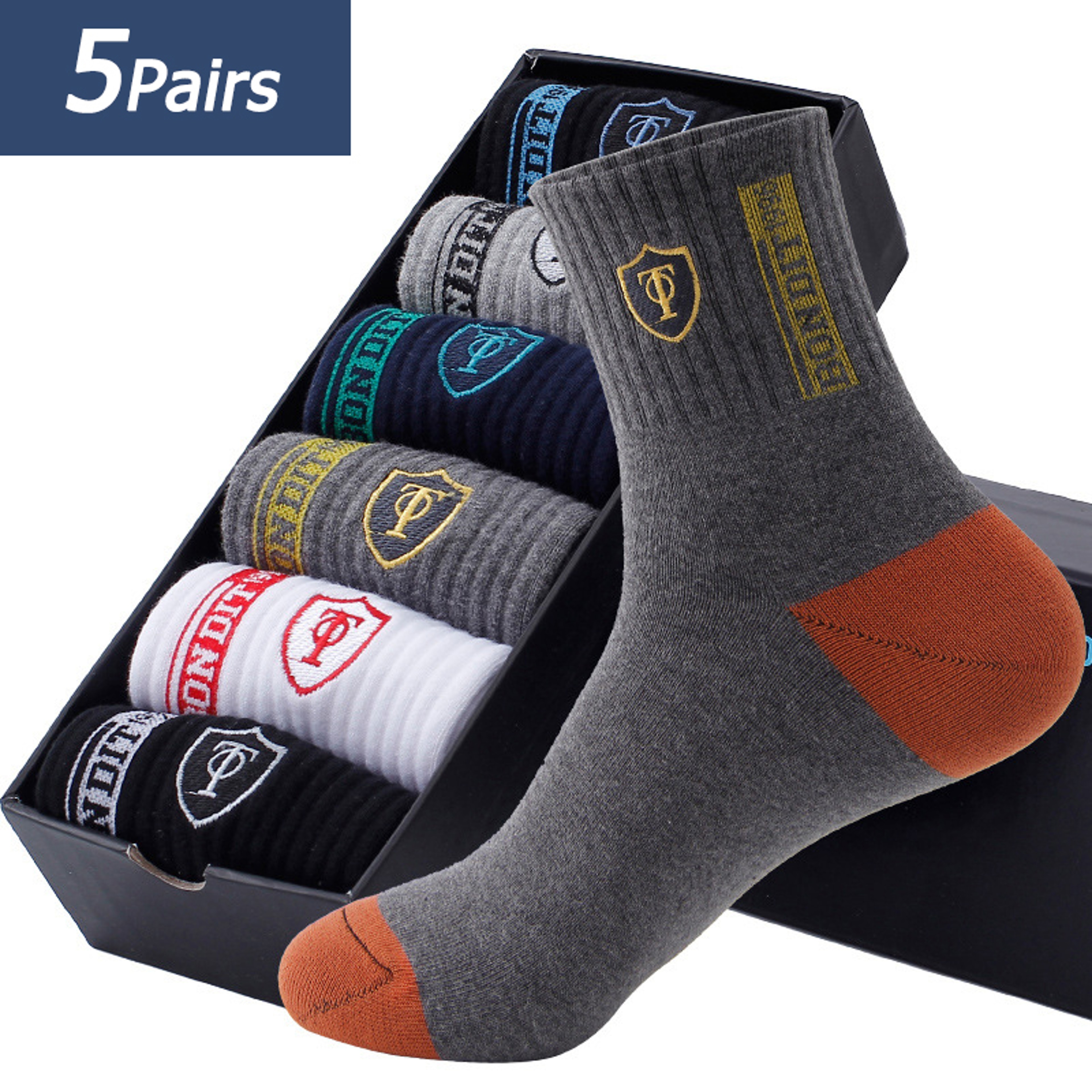 5 Pairs Men's Sports Socks, Spring & Fall Thin Athletic Socks, Breathable, Sweat-Absorbent for Basketball, Running – view 1