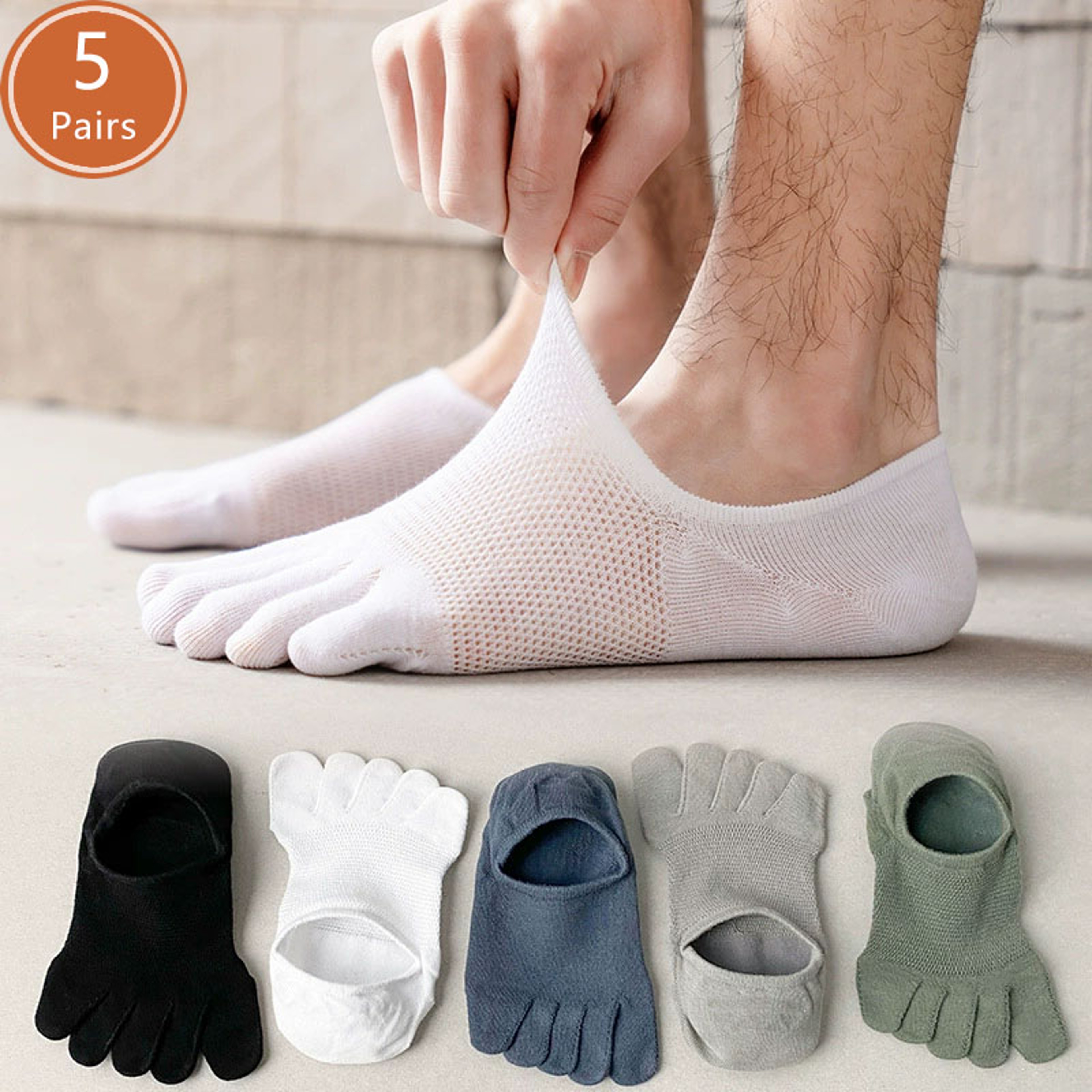 5 Pairs Invisible Toe Socks Thin Cotton Mesh Five Finger No Show Socks – view 1