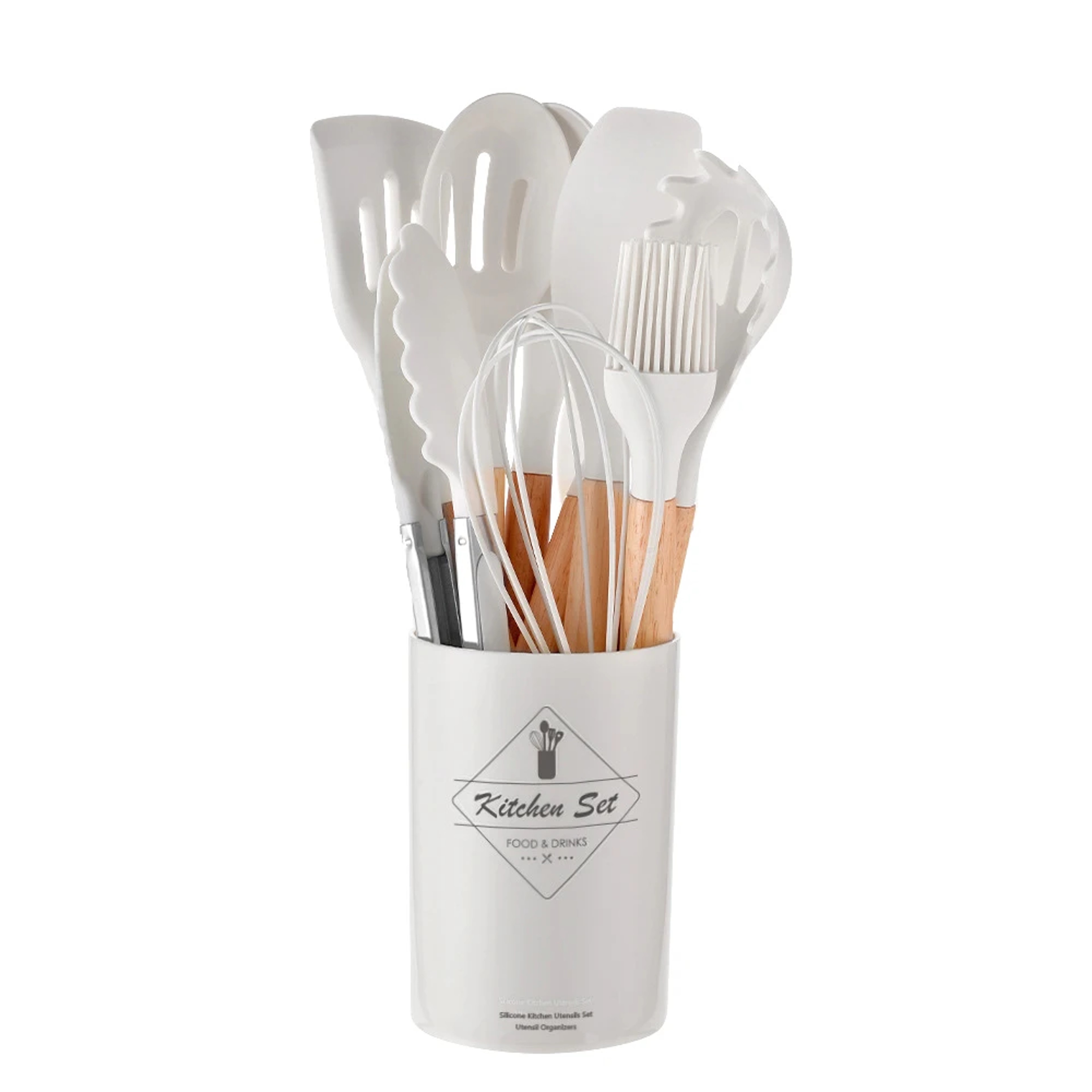 12PCS Silicone Kitchenware Set, Non-Stick Cookware Utensils with Wooden Handle, Spatula, Shovel, Egg Beaters – view 11