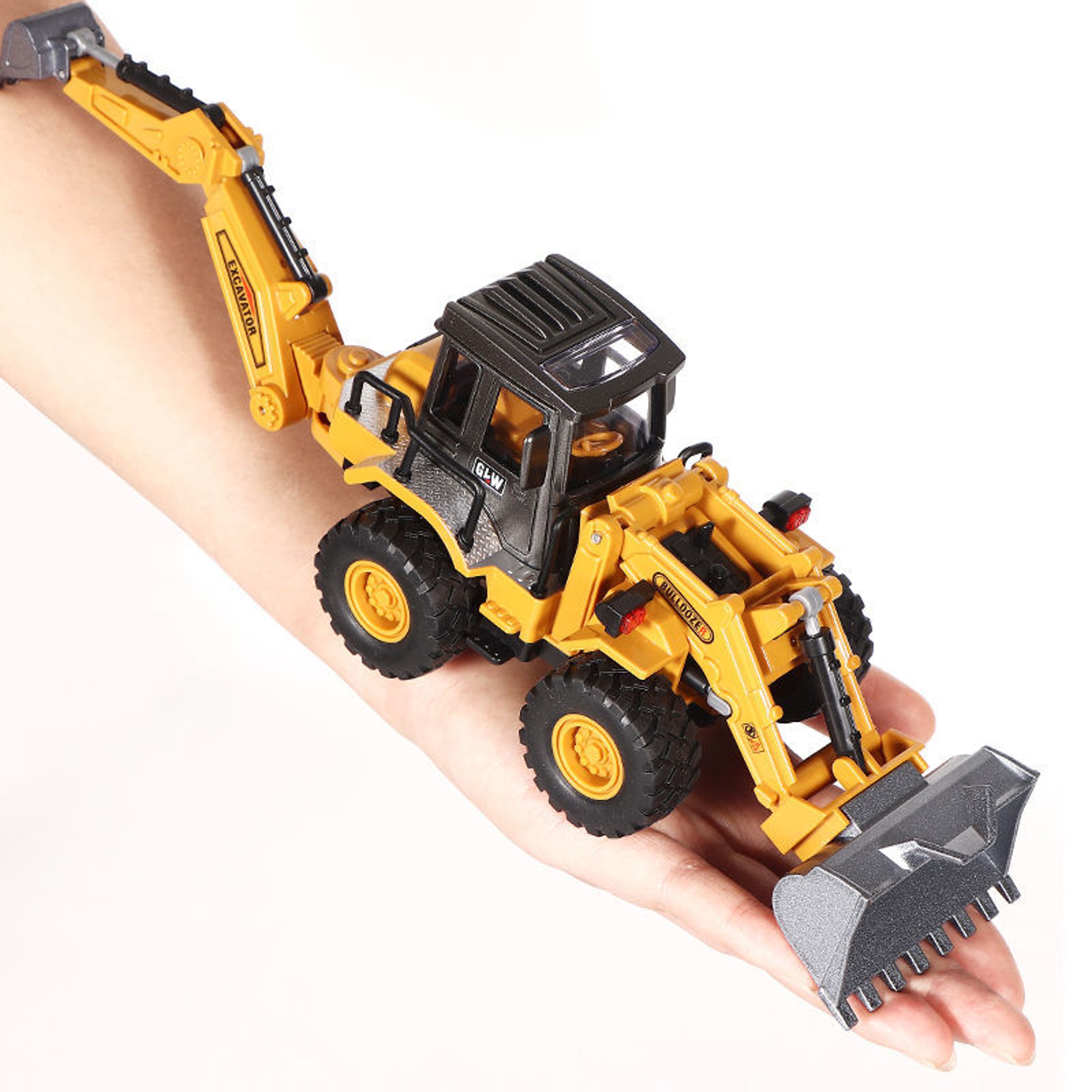 2-in-1 Alloy Tractor & Excavator Toy, Diecast Metal Engineering Vehicle Model for Boys, Kids Bulldozer Crane Truck, Farm – view 2