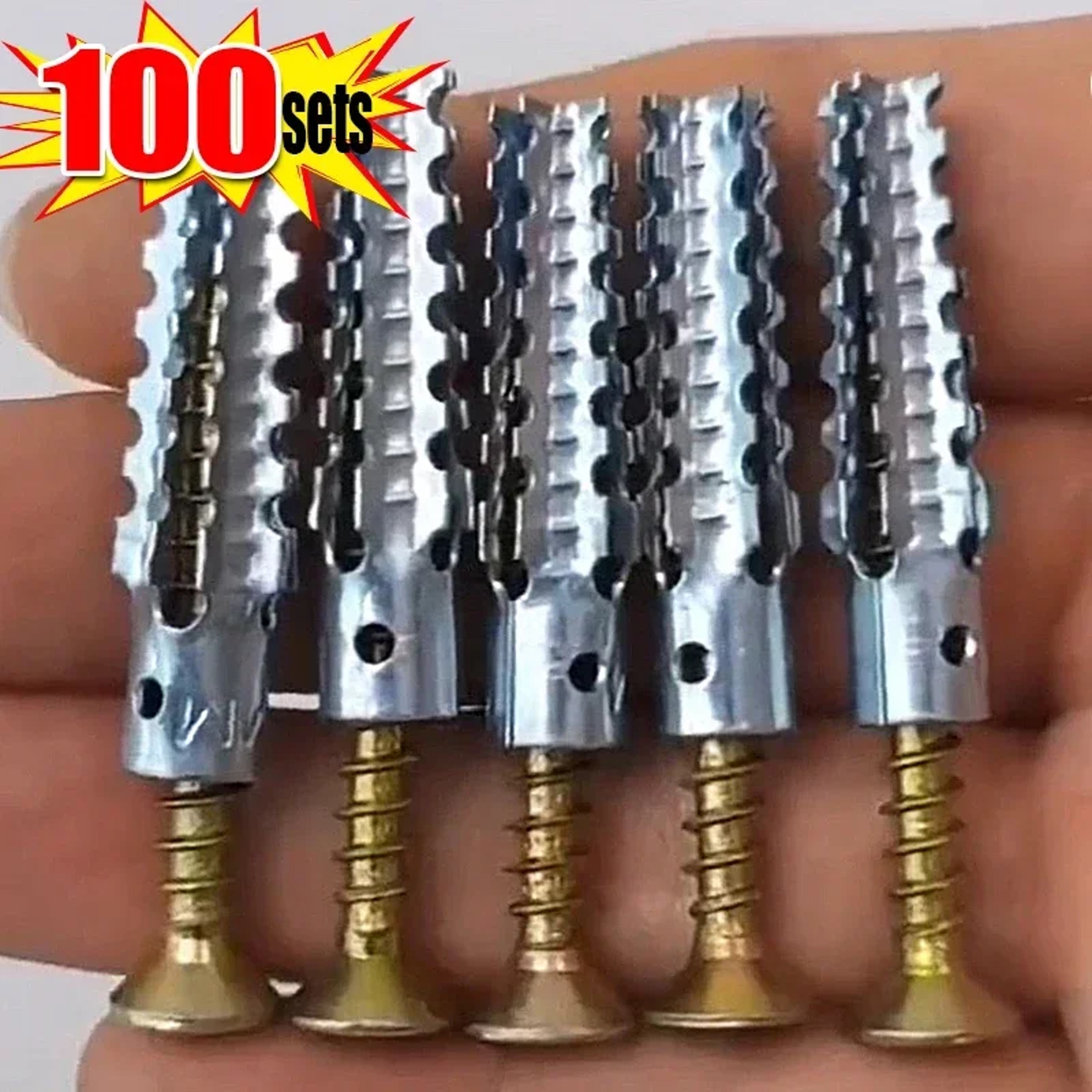 100/10sets Heavy-Duty Metal Serrated Expansion Tube,Self-Tapping Screws Kit, Concrete Wall Anchors, Fasteners for Secure – view 1